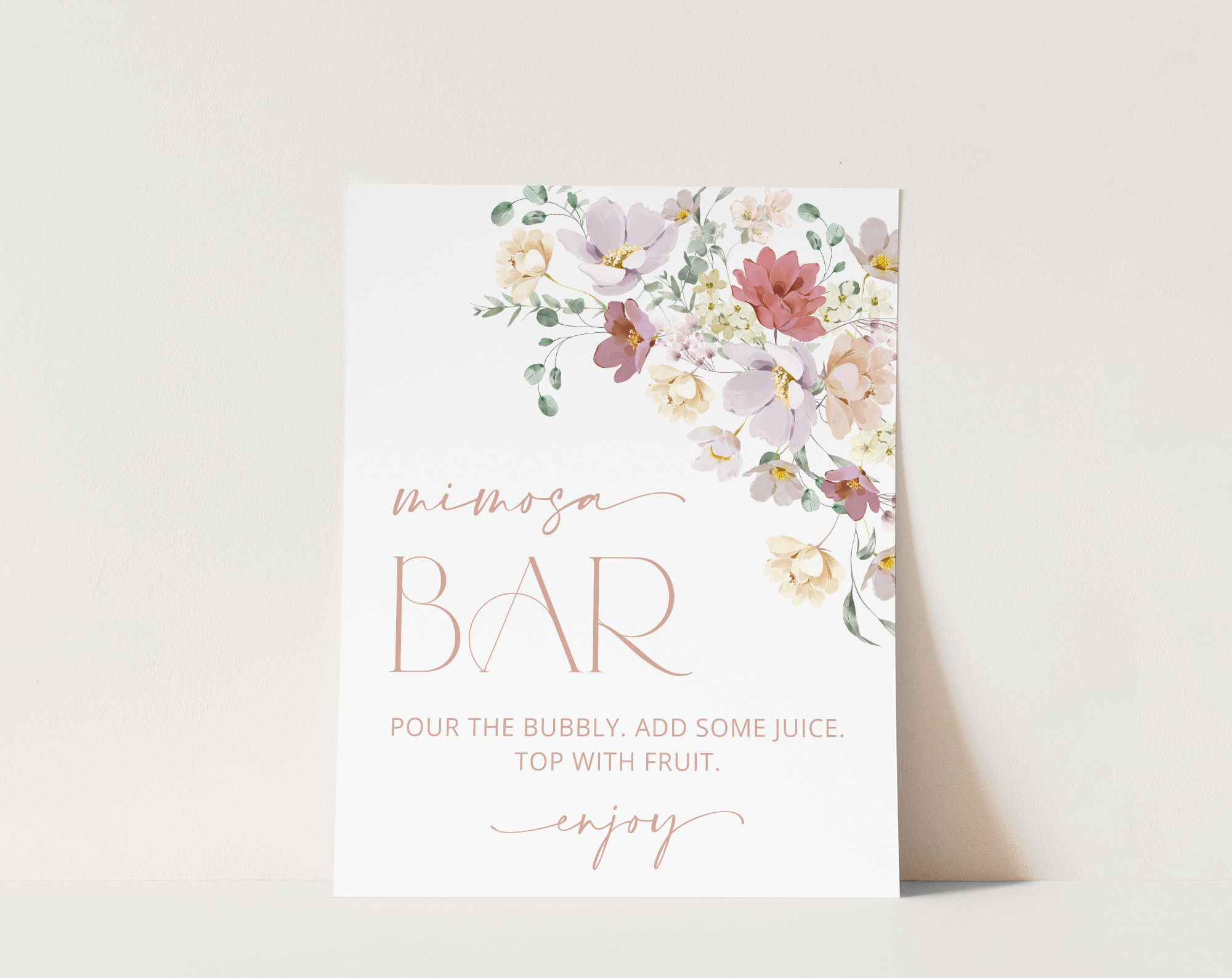 Colorful Flowers Mimosa Bar Sign, Bridal Shower Sign, Printable File, Edit Yourself, SH40