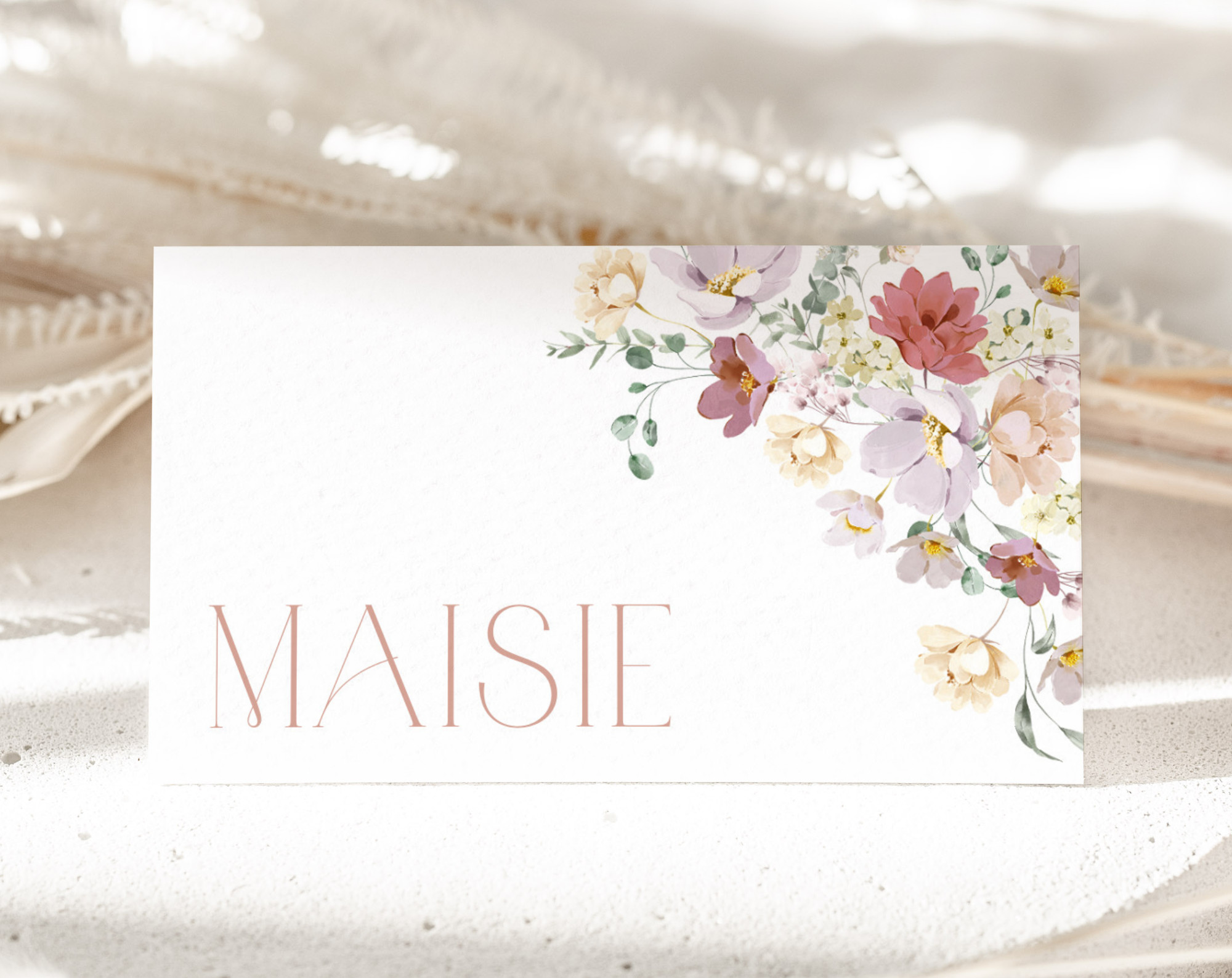 Colorful Flowers Place Card, Bridal Shower Stationery, Printable File, Edit Yourself, SH40