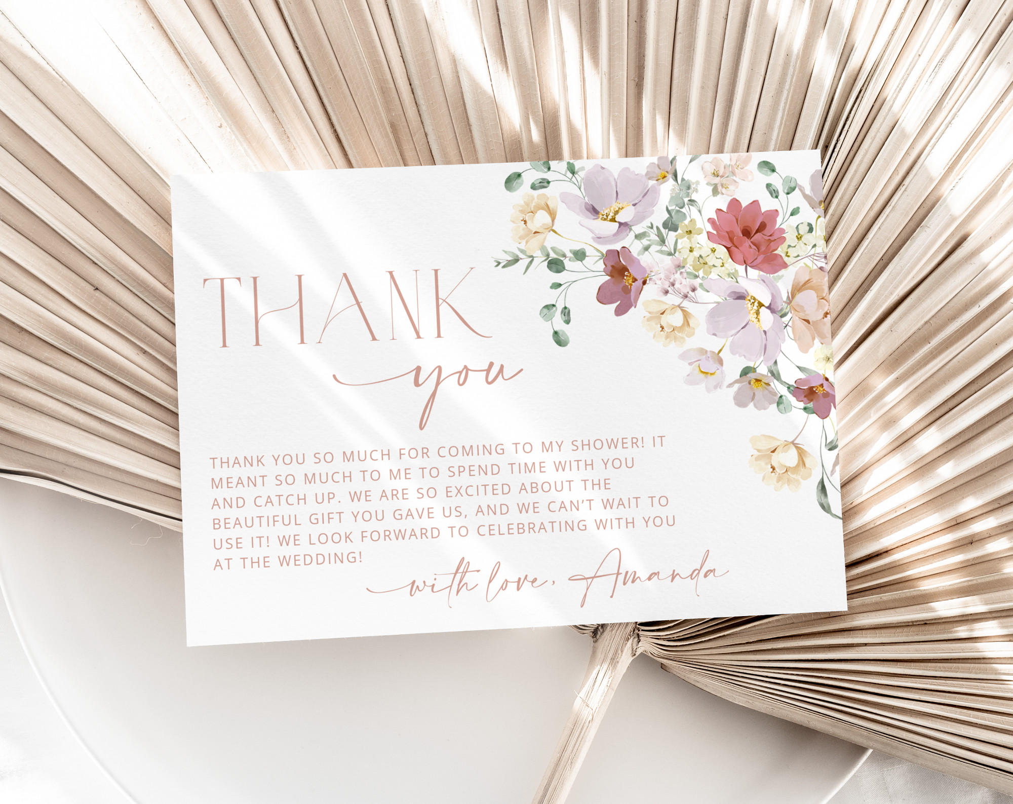 Colorful Flowers Thank You Card Bridal Shower Stationery