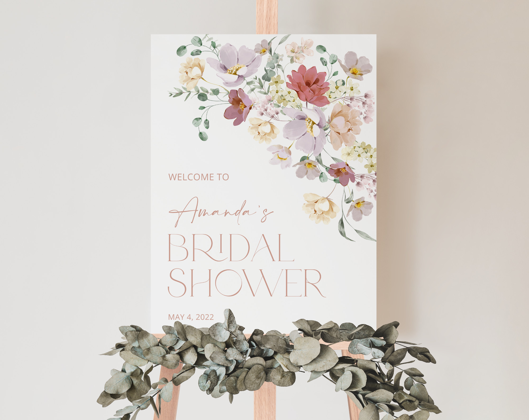 Colorful Flowers Welcome Sign, Bridal Shower Sign, Printable File, Edit Yourself, SH40