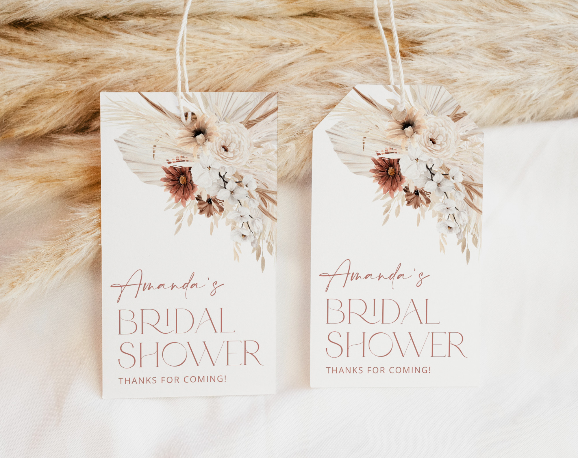 Pampas Grass Terracotta Favor Tags, Gift Tags, Party Tags, Bridal Shower, Printable File, Edit Yourself, SH13