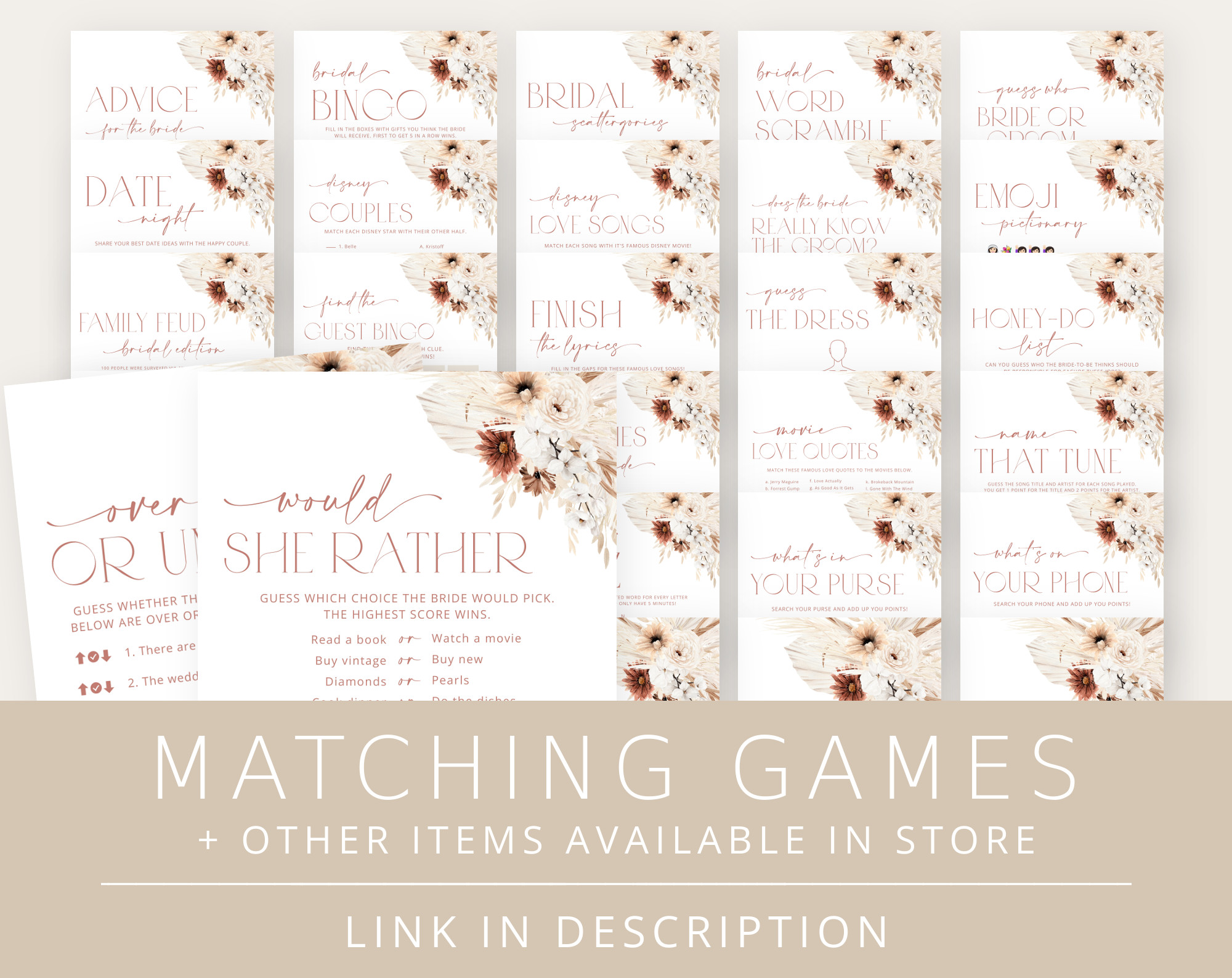 Pampas Grass Terracotta Bridal Shower Games Bundle, Set of 30 Games, Printable File, Edit Yourself, SH13 Pampas Grass Terracotta Bridal Shower Games Bundle, Set of 30 Games, Printable File, Edit Yourself, SH13