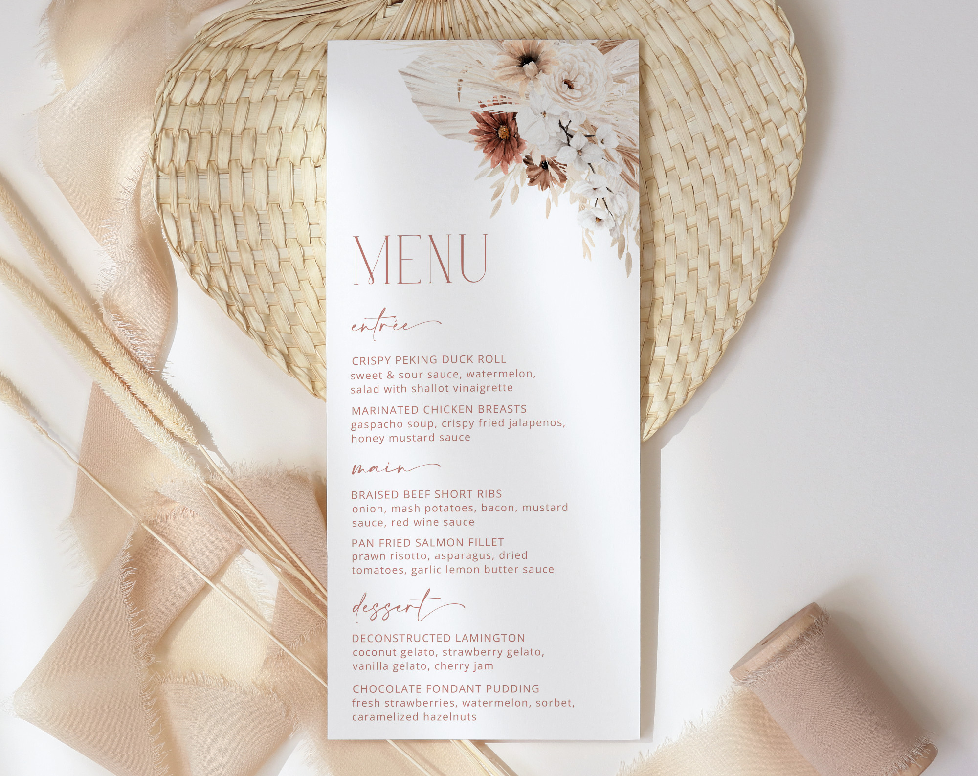 Pampas Grass Terracotta Menu, Bridal Shower Stationery, Printable File, Edit Yourself, SH13 Pampas Grass Terracotta Menu, Bridal Shower Stationery, Printable File, Edit Yourself, SH13