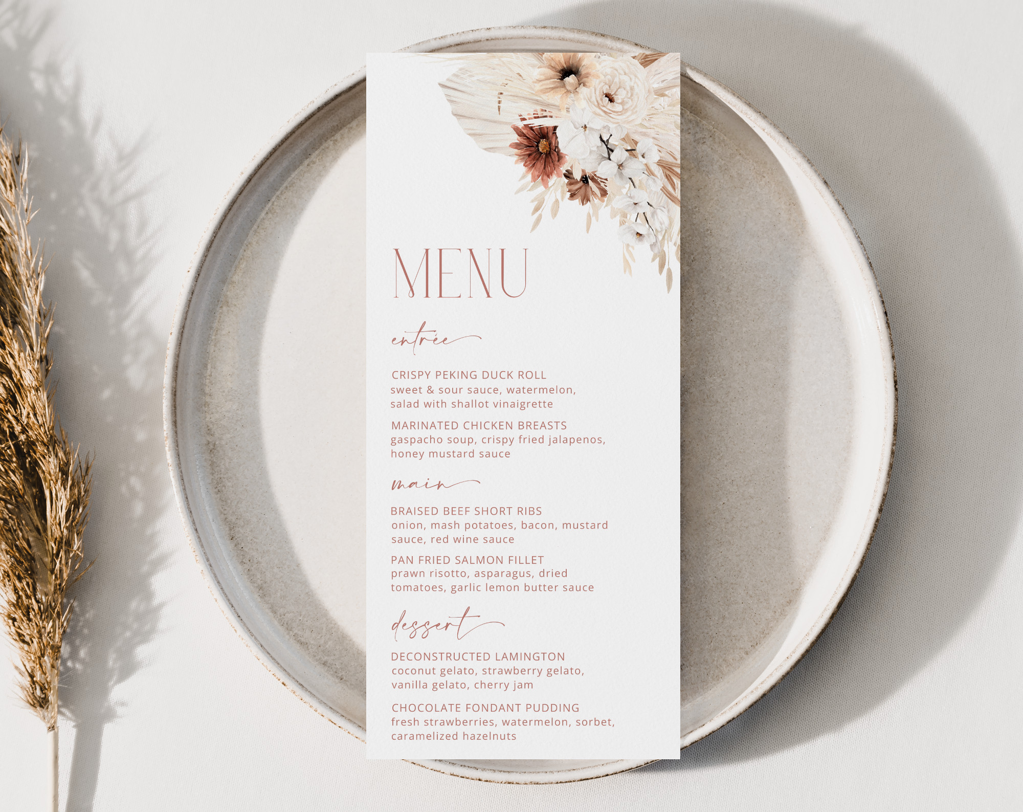 Pampas Grass Terracotta Menu, Bridal Shower Stationery, Printable File, Edit Yourself, SH13 Pampas Grass Terracotta Menu, Bridal Shower Stationery, Printable File, Edit Yourself, SH13