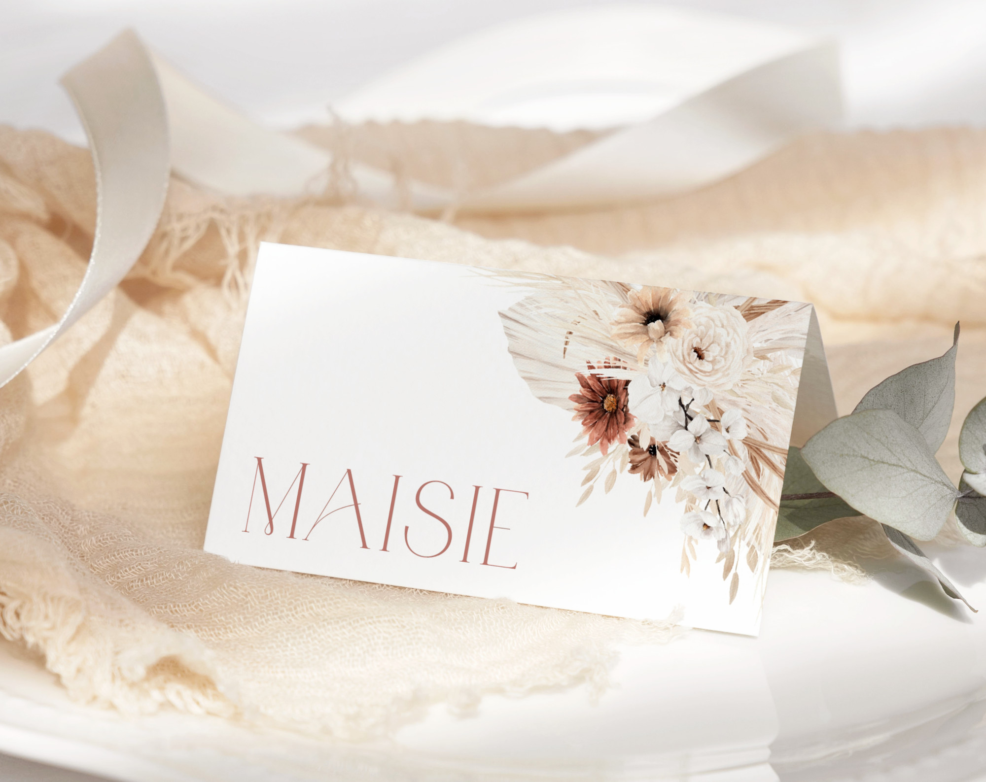 Pampas Grass Terracotta Place Card, Bridal Shower Stationery, Printable File, Edit Yourself, SH13 Pampas Grass Terracotta Place Card, Bridal Shower Stationery, Printable File, Edit Yourself, SH13
