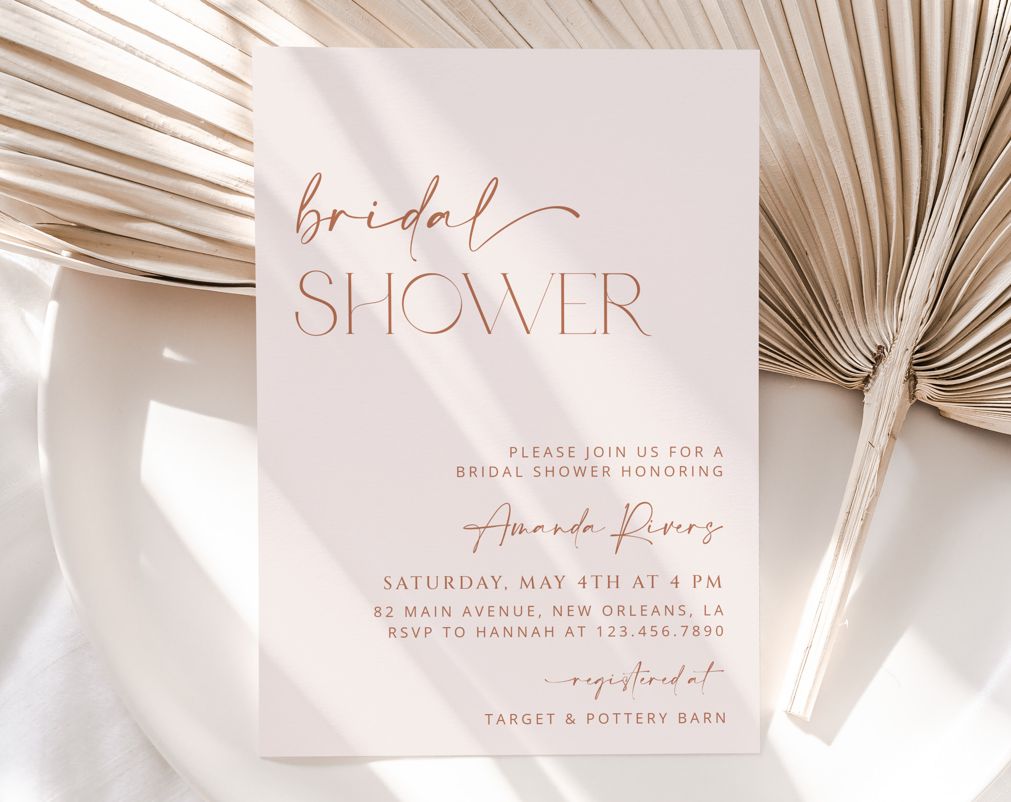 Minimal Boho Bridal Shower Invitation, Bridal Stationery, Printable File, Edit Yourself, SH21