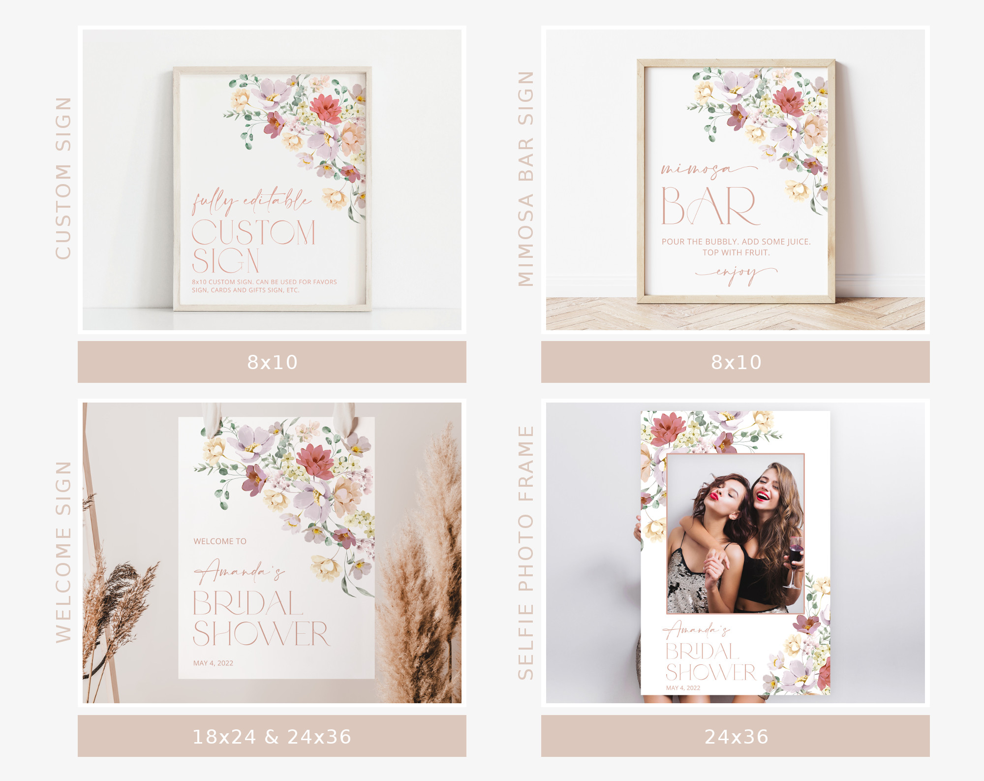 Colorful Flowers Bridal Shower Bundle, Printable File, Edit Yourself, SH40 Colorful Flowers Bridal Shower Bundle, Printable File, Edit Yourself, SH40