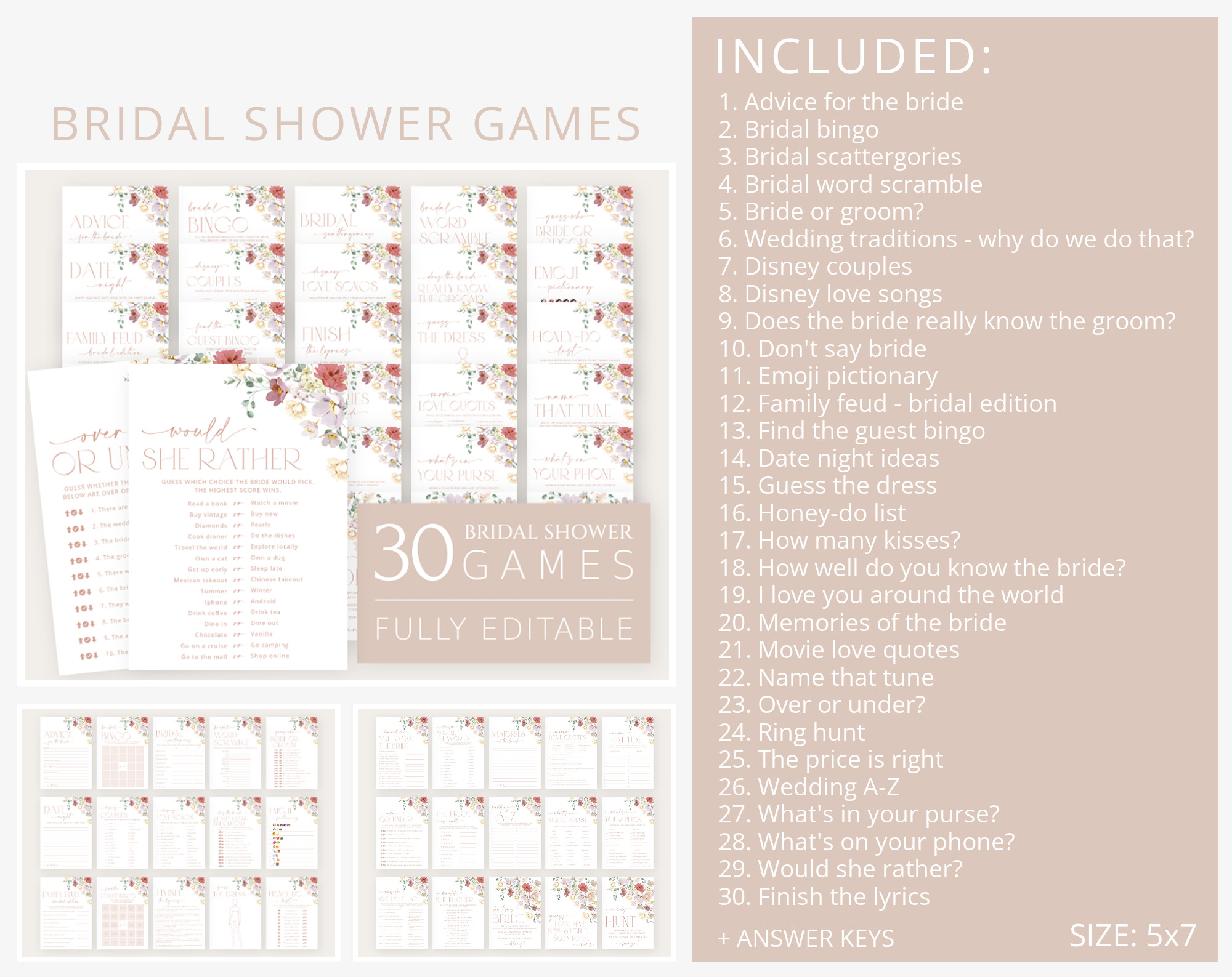 Colorful Flowers Bridal Shower Bundle, Printable File, Edit Yourself, SH40 Colorful Flowers Bridal Shower Bundle, Printable File, Edit Yourself, SH40