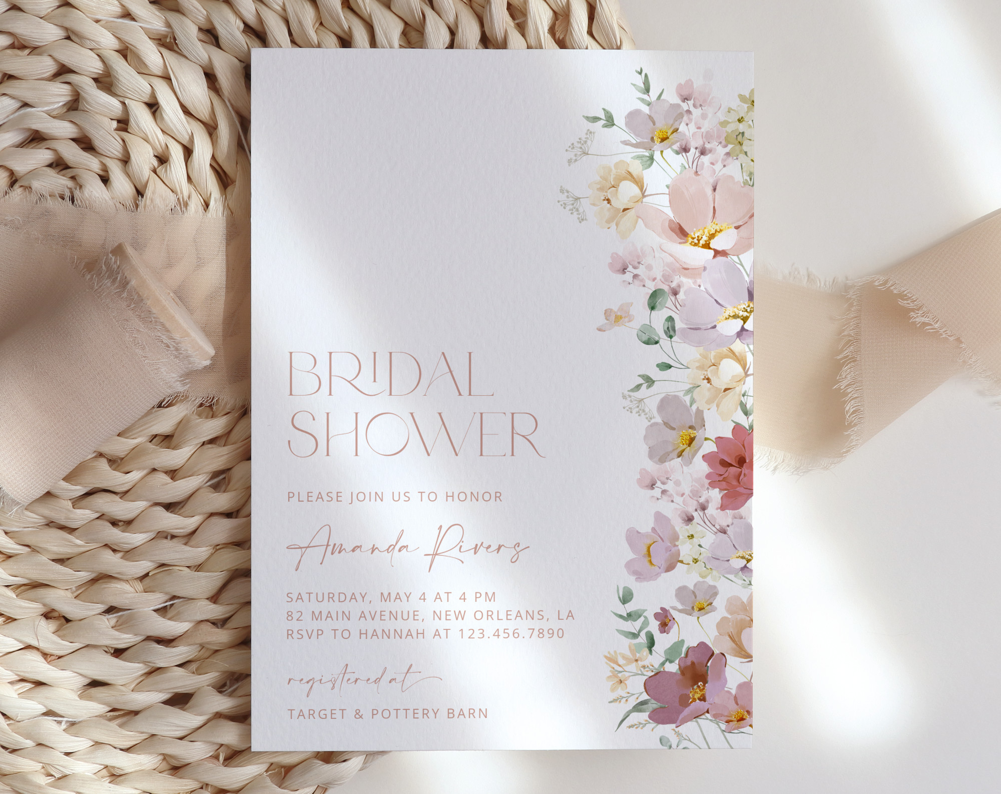 Colorful Flowers Bridal Shower Invite, Bridal Stationery, Printable File, Edit Yourself, SH40