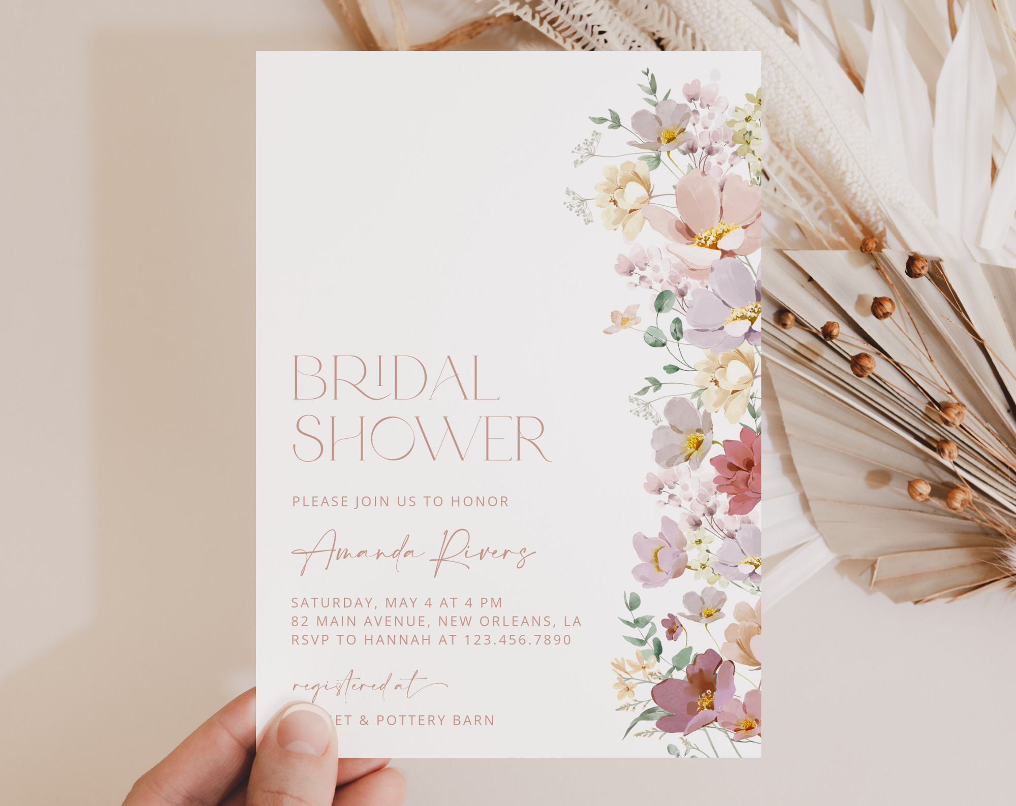 Colorful Flowers Bridal Shower Invite, Bridal Stationery, Printable File, Edit Yourself, SH40