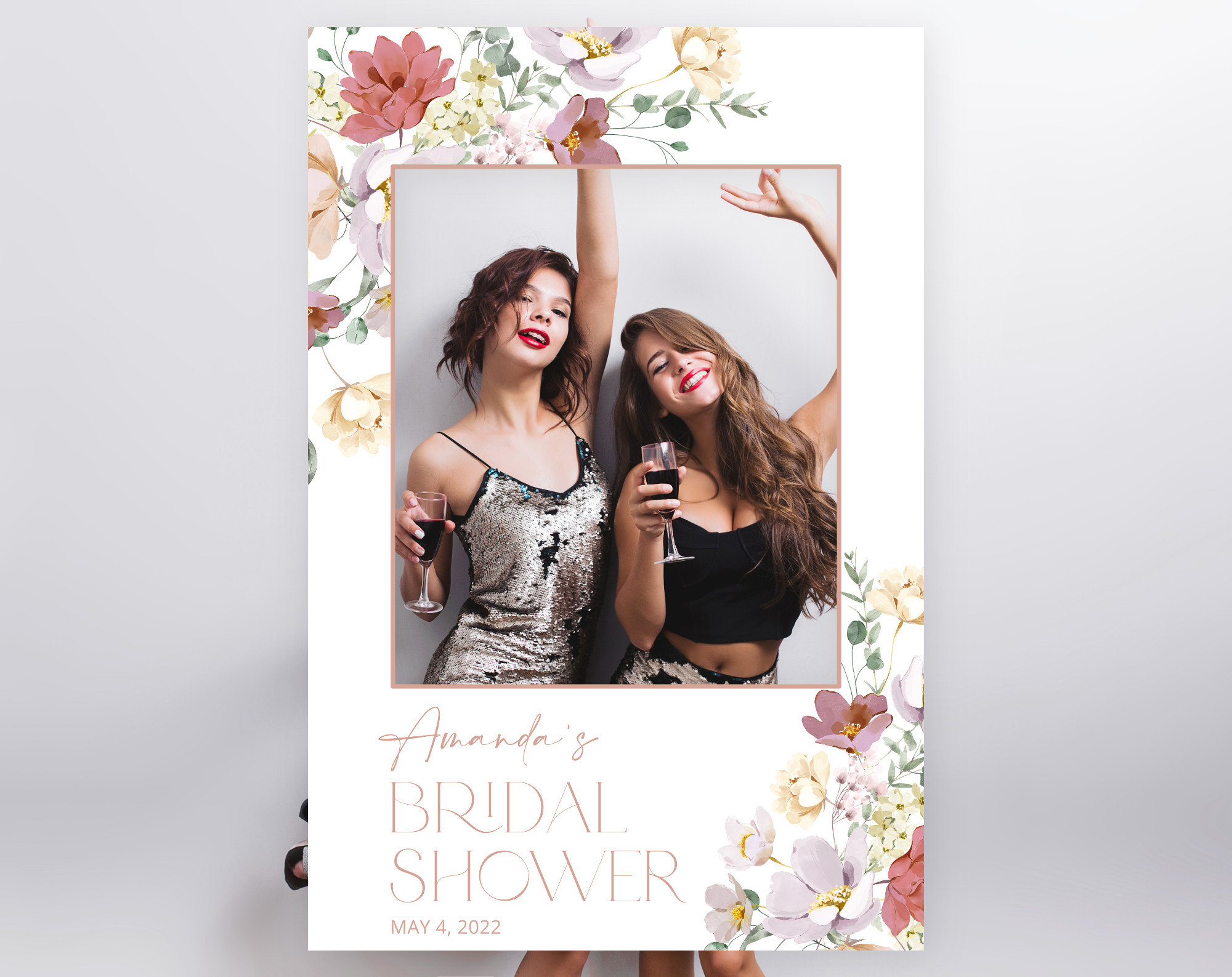Colorful Flowers Photo Booth Frame, Bridal Shower Photo Prop, Printable File, Edit Yourself, SH40