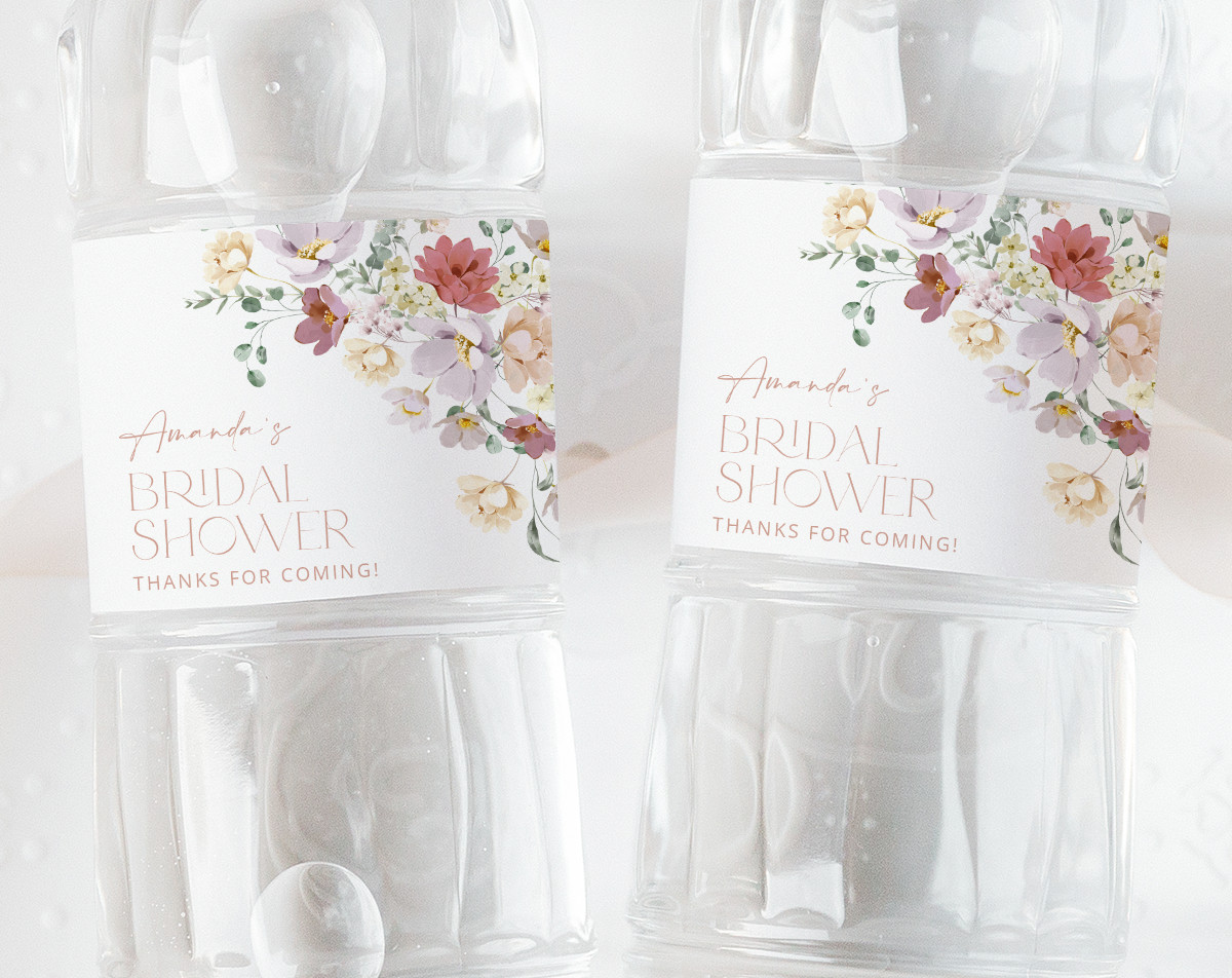 Colorful Wildflower, Beige Water Bottle Label