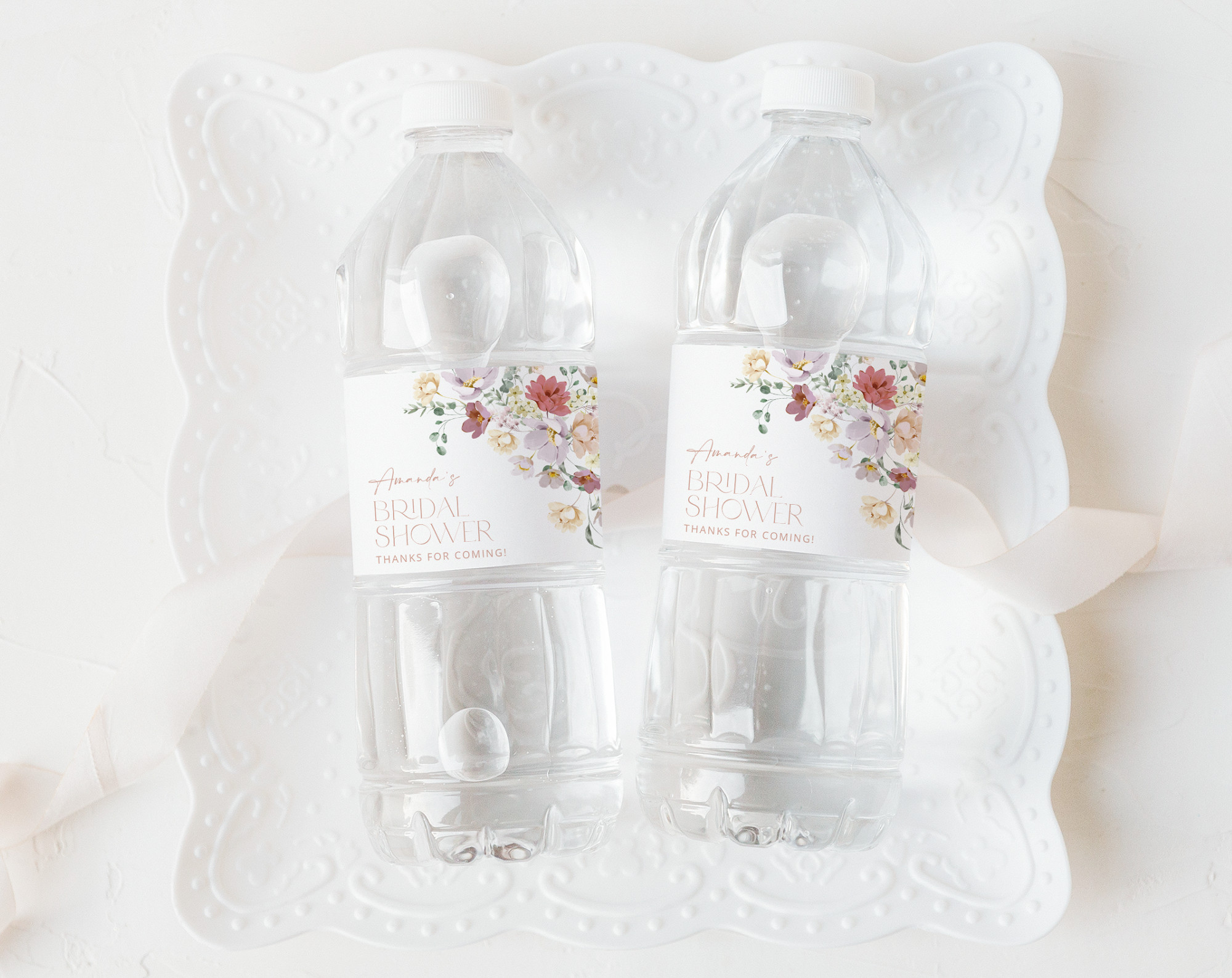 Colorful Flowers Water Bottle Labels, Bridal Shower Decoration, Printable File, Edit Yourself, SH40