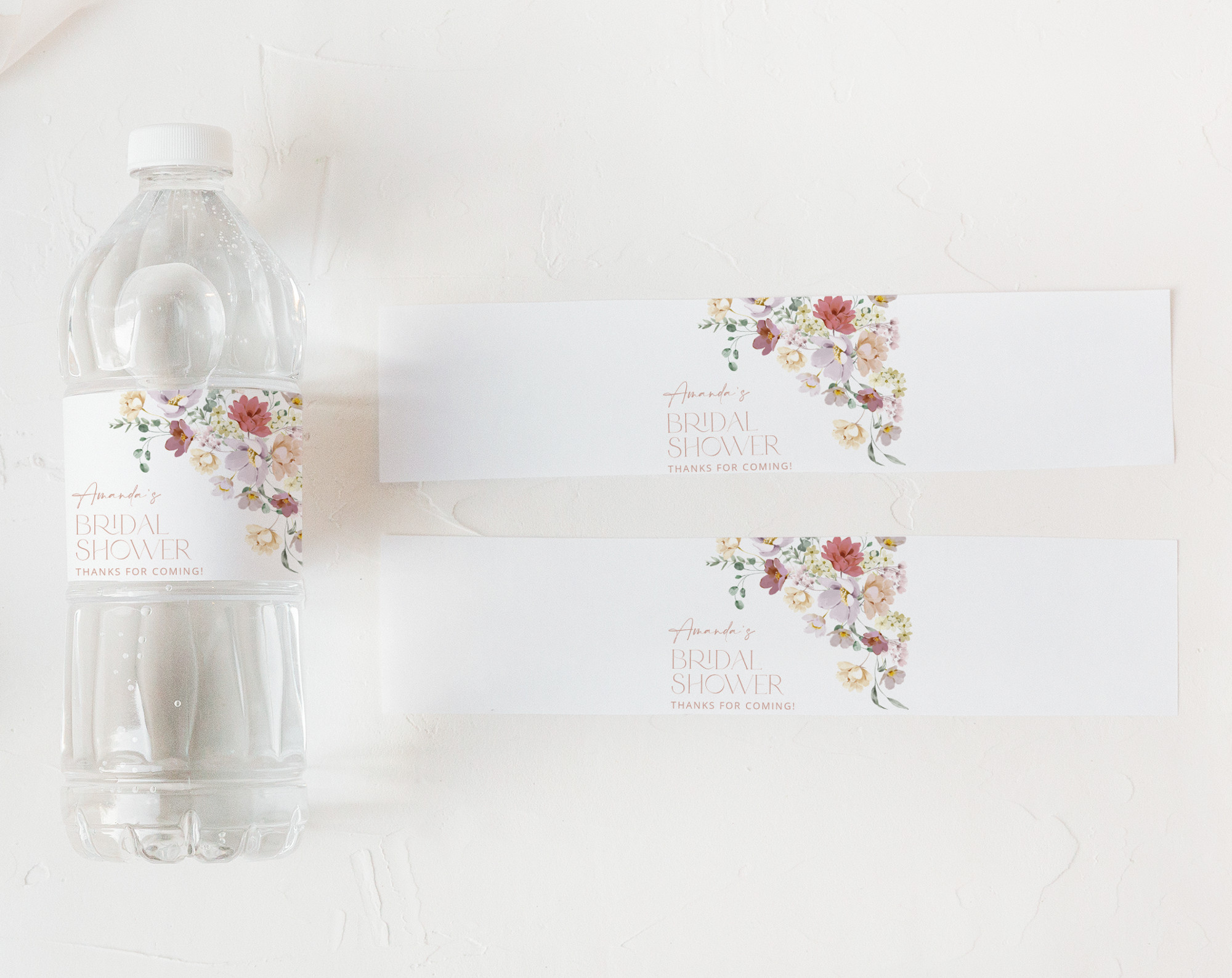 Colorful Flowers Water Bottle Labels, Bridal Shower Decoration, Printable File, Edit Yourself, SH40