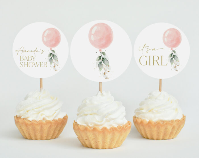 Pink Balloon Cupcake Toppers - Baby Shower Decoration