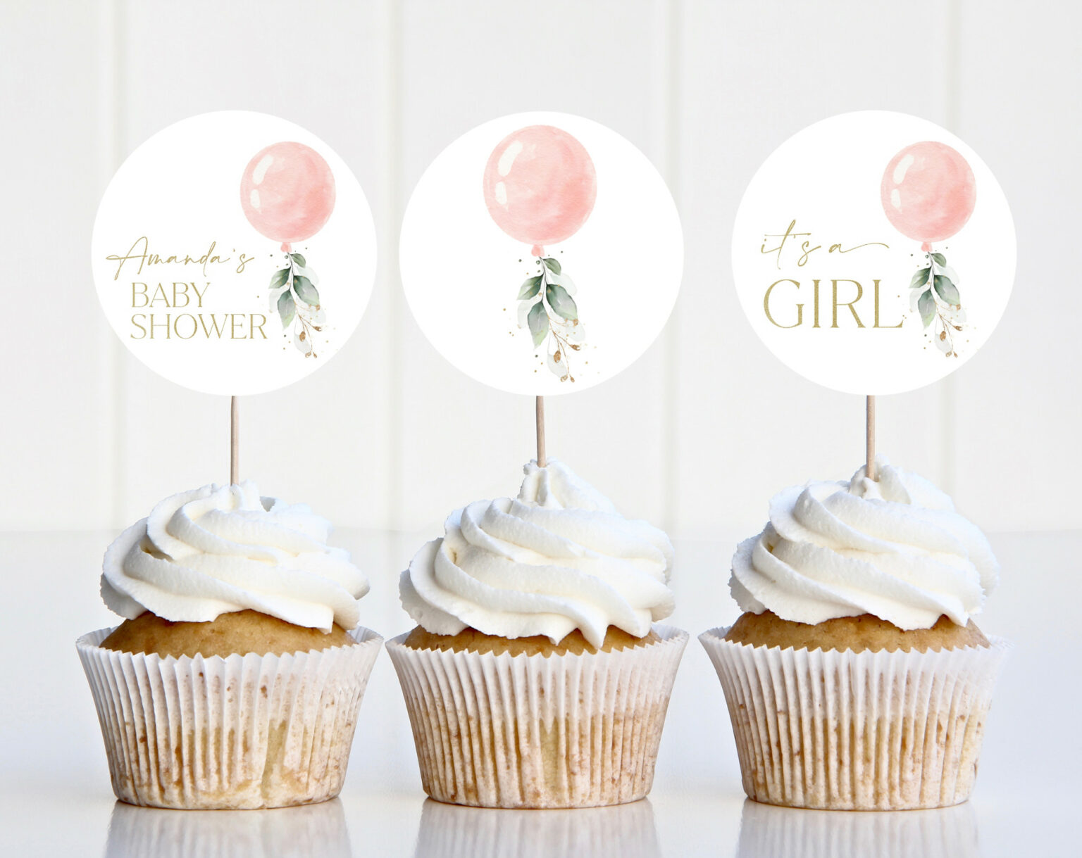 Pink Balloon Cupcake Toppers - Baby Shower Decoration