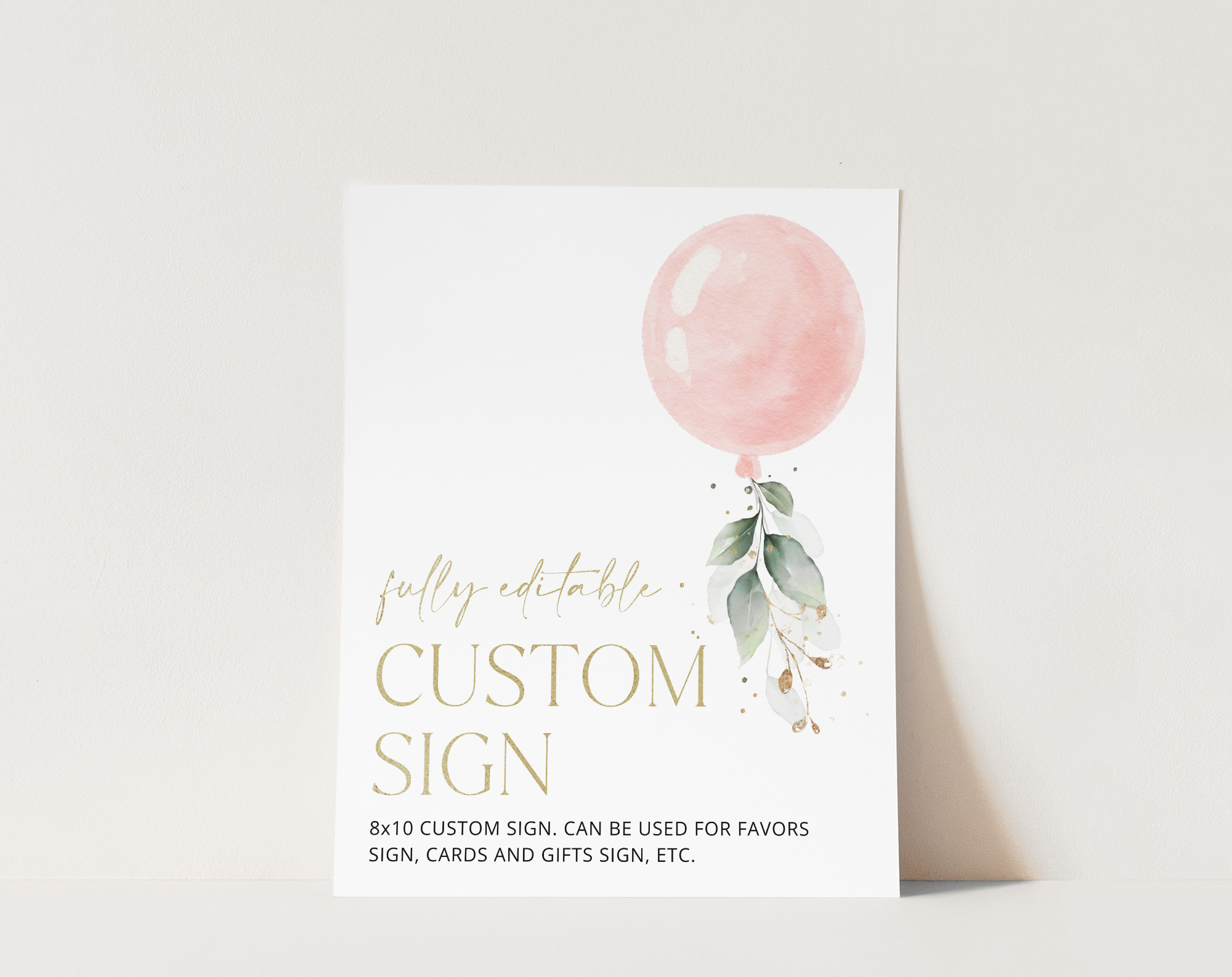 Pink Balloon Custom Sign, Baby Shower Sign, Girl Baby Shower, Printable File, Edit Yourself, SH14