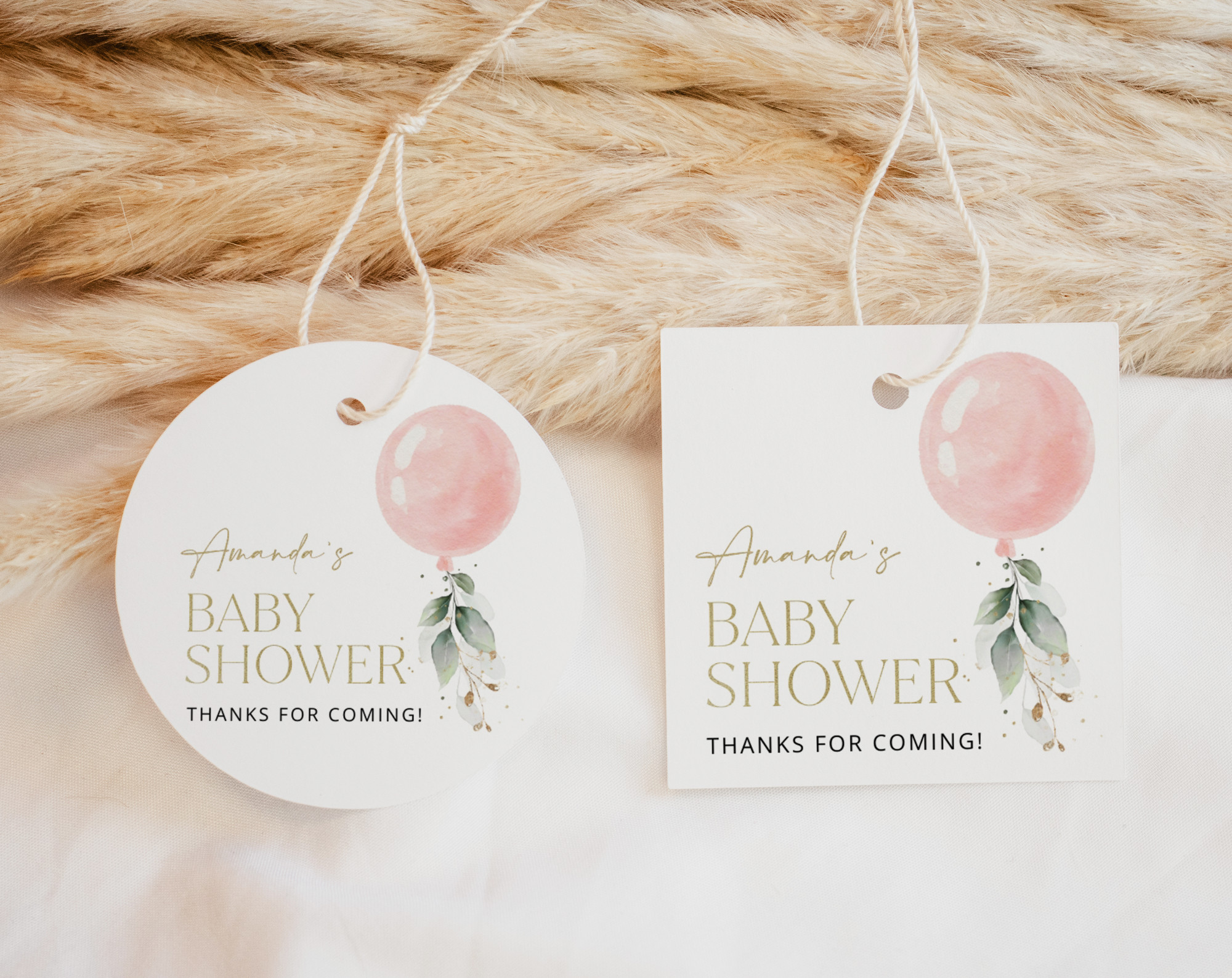 Pink Balloon Favor Tags, Gift Tags, Party Tags, Girl Baby Shower, Printable File, Edit Yourself, SH14