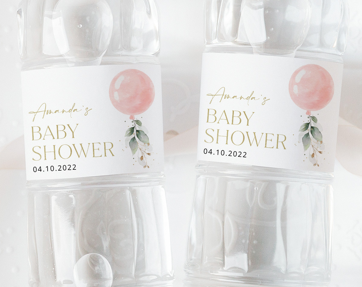 Pink Balloon Water Bottle Labels, Baby Shower Decoration, Girl Baby Shower, Printable File, Edit Yourself, SH14 Pink Balloon Water Bottle Labels, Baby Shower Decoration, Girl Baby Shower, Printable File, Edit Yourself, SH14