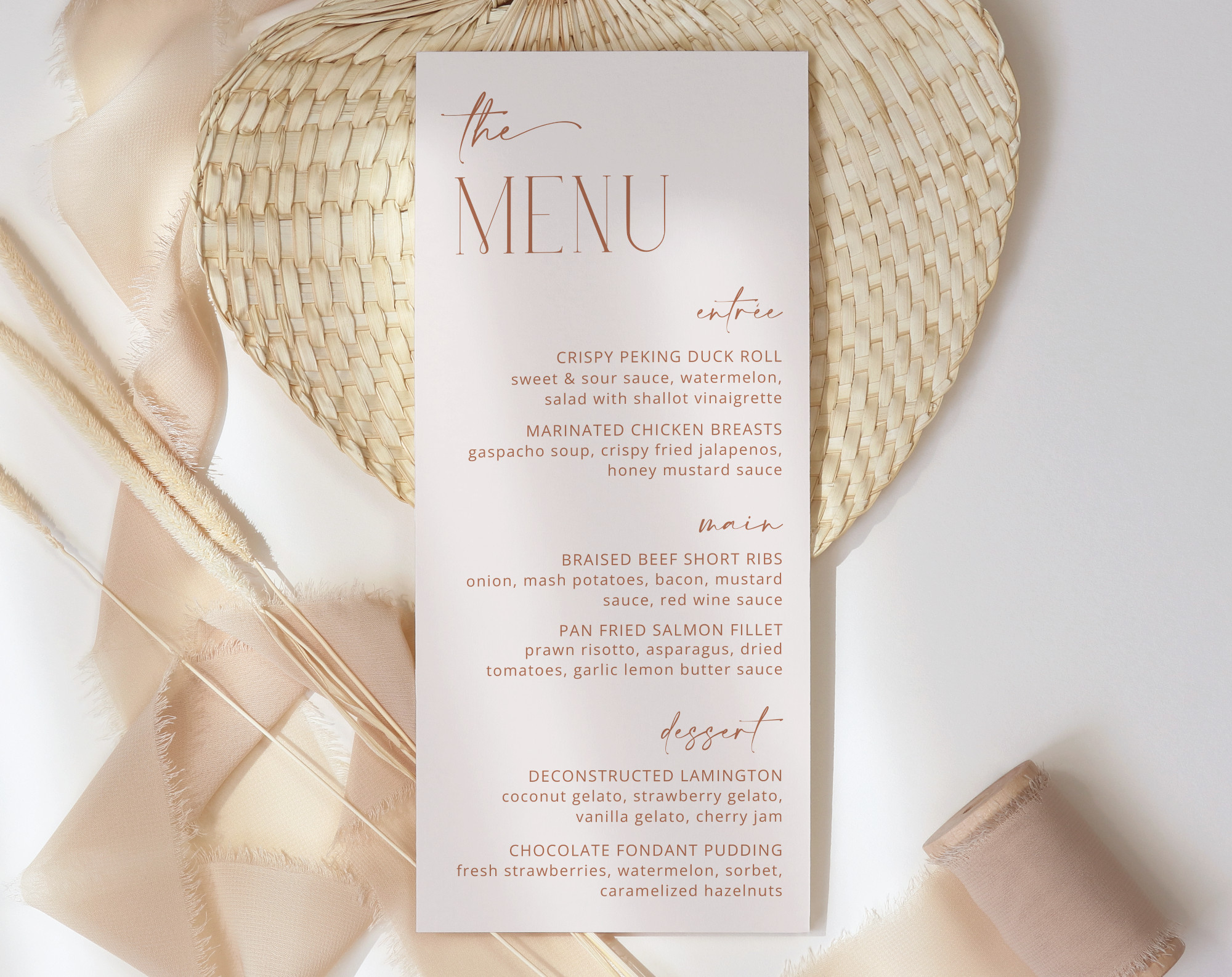 Minimal Boho Menu, Bridal Shower Stationery, Printable File, Edit Yourself, SH21