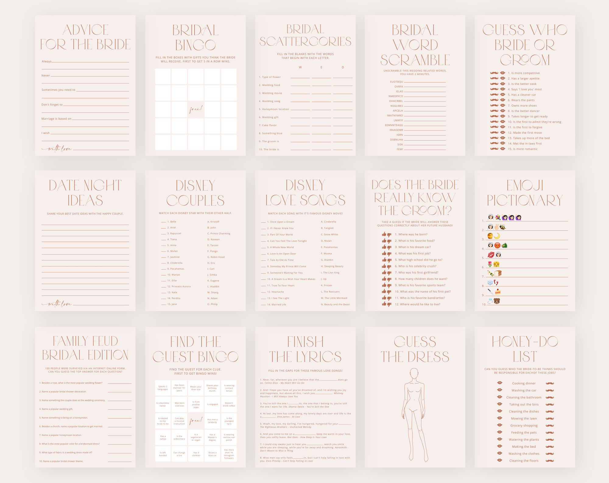 Minimal Boho Bridal Shower Games Bundle, Set of 30 Games, Printable File, Edit Yourself, SH21 Minimal Boho Bridal Shower Games Bundle, Set of 30 Games, Printable File, Edit Yourself, SH21