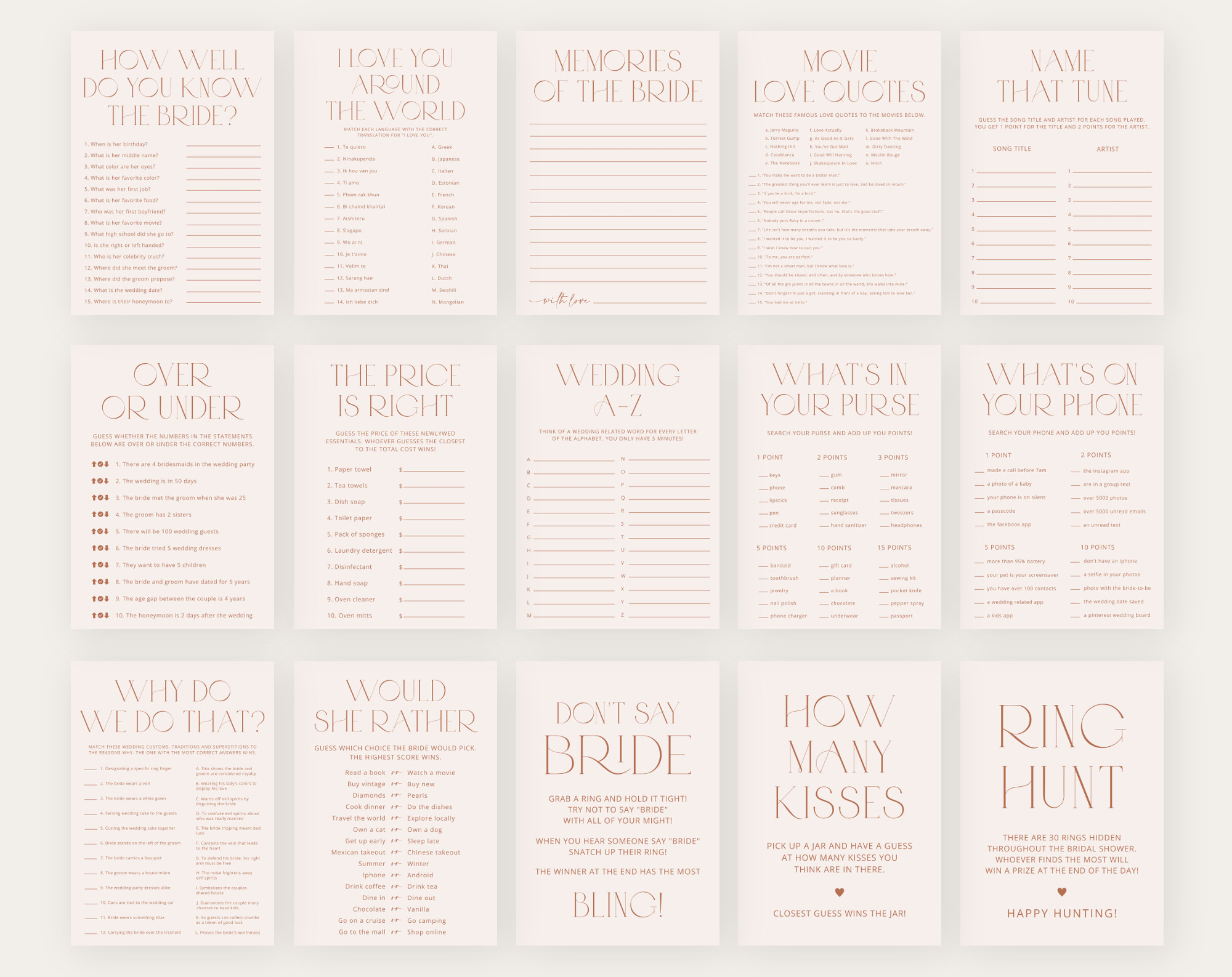 Minimal Boho Bridal Shower Games Bundle, Set of 30 Games, Printable File, Edit Yourself, SH21 Minimal Boho Bridal Shower Games Bundle, Set of 30 Games, Printable File, Edit Yourself, SH21