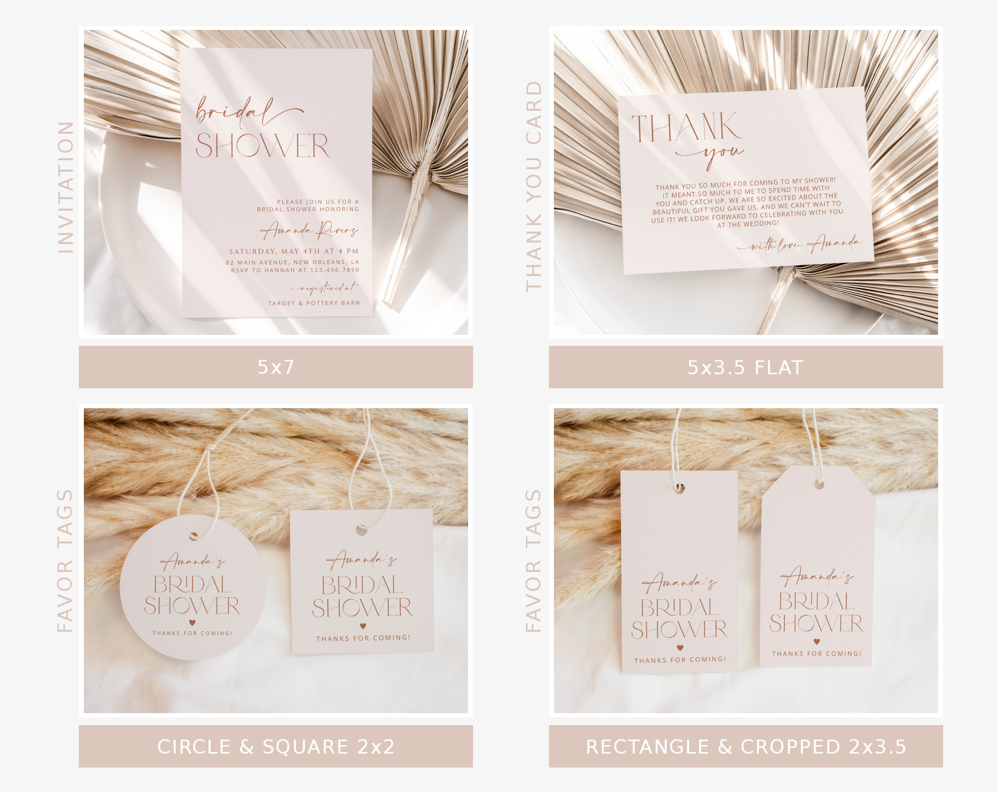 Minimal Boho Bridal Shower Bundle, Printable File, Edit Yourself, SH21