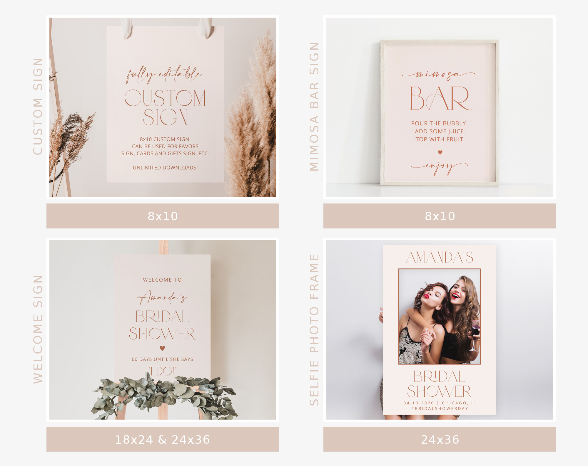 Minimal Boho Bridal Shower Bundle, Printable File, Edit Yourself, SH21