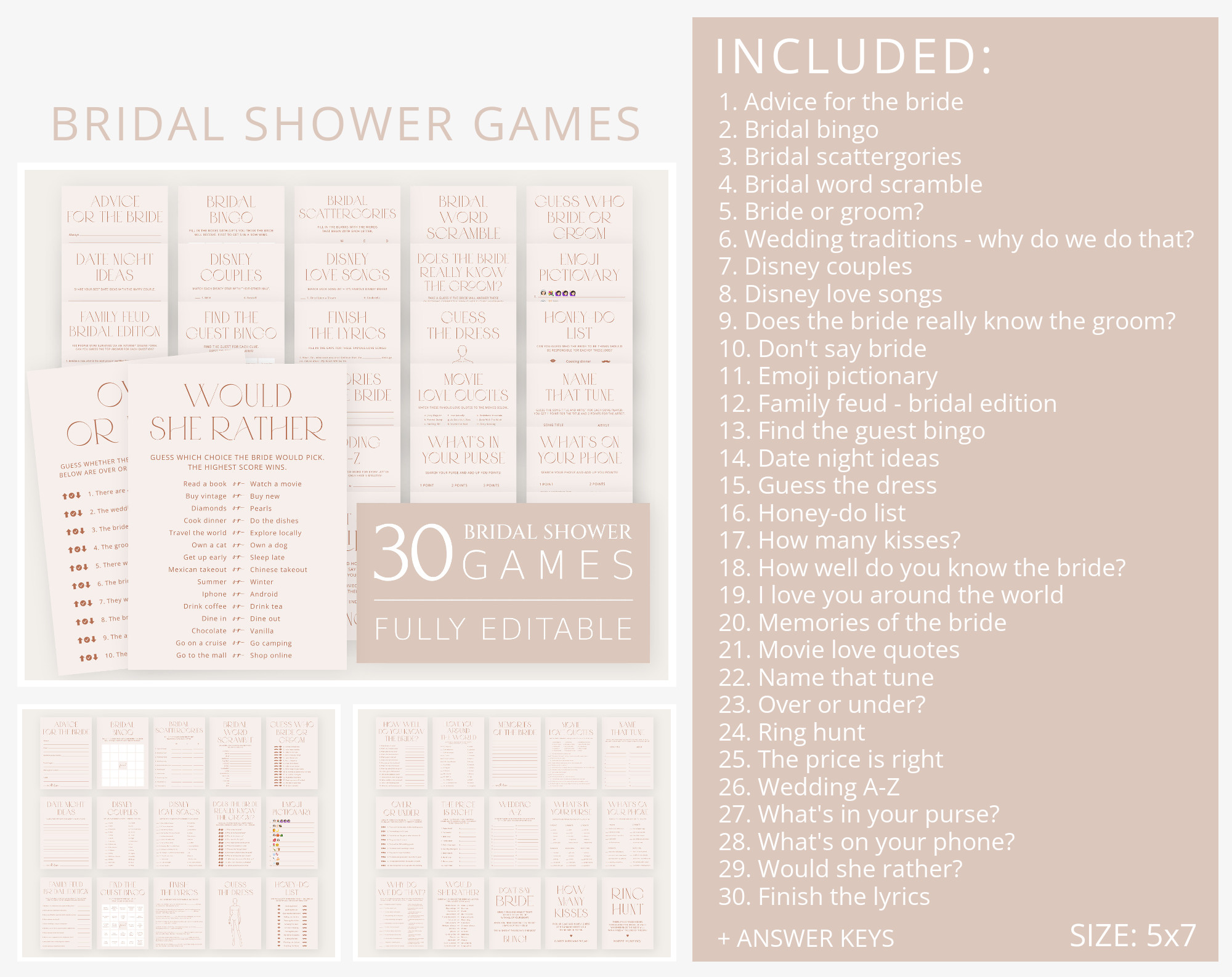 Minimal Boho Bridal Shower Bundle, Printable File, Edit Yourself, SH21