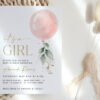 Pink Balloon Baby Shower Invitation, Girl Baby Shower, Printable File, Edit Yourself, SH14