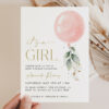 Pink Balloon Baby Shower Invitation, Girl Baby Shower, Printable File, Edit Yourself, SH14