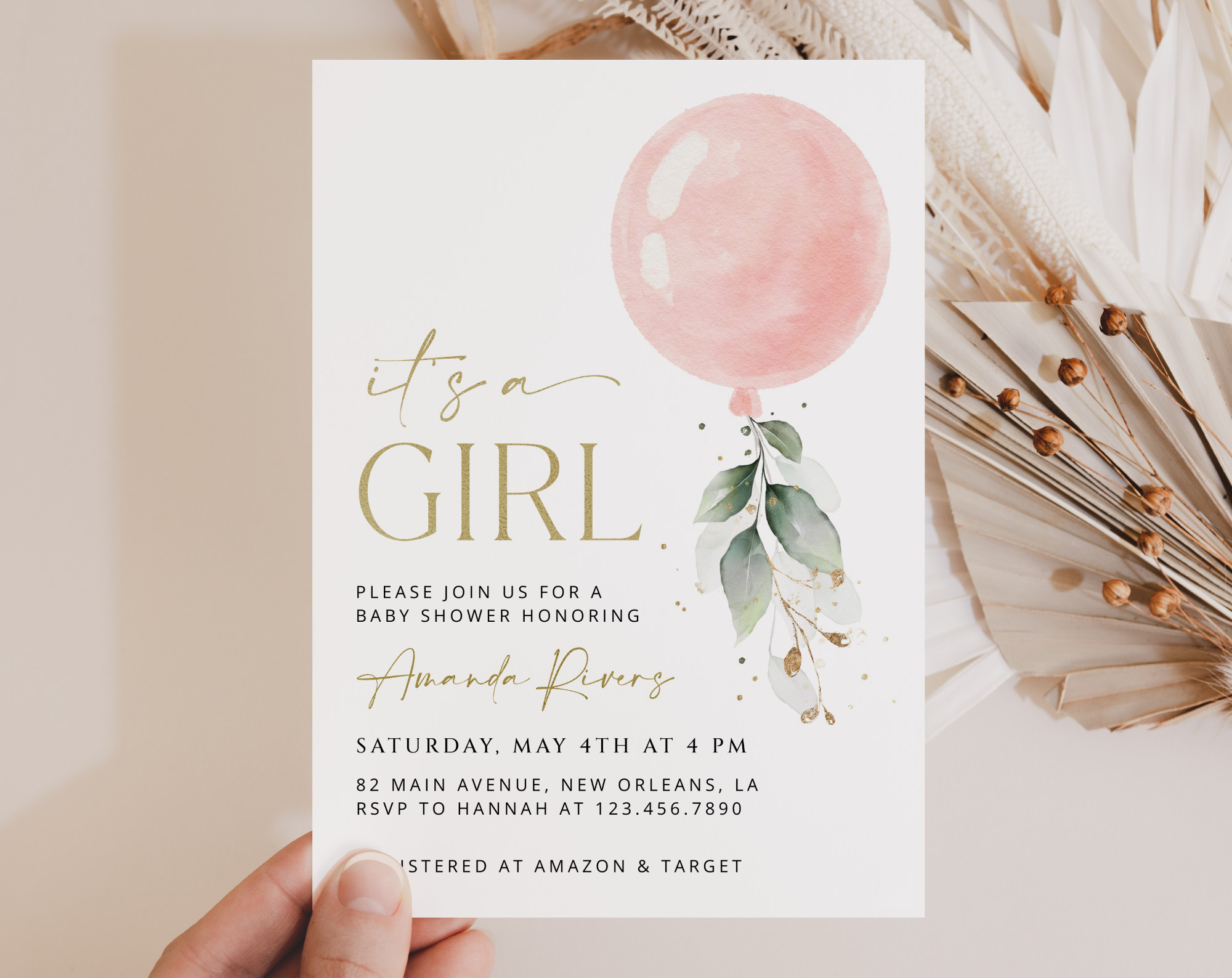 Pink Balloon Baby Shower Invitation - Baby Shower Stationery