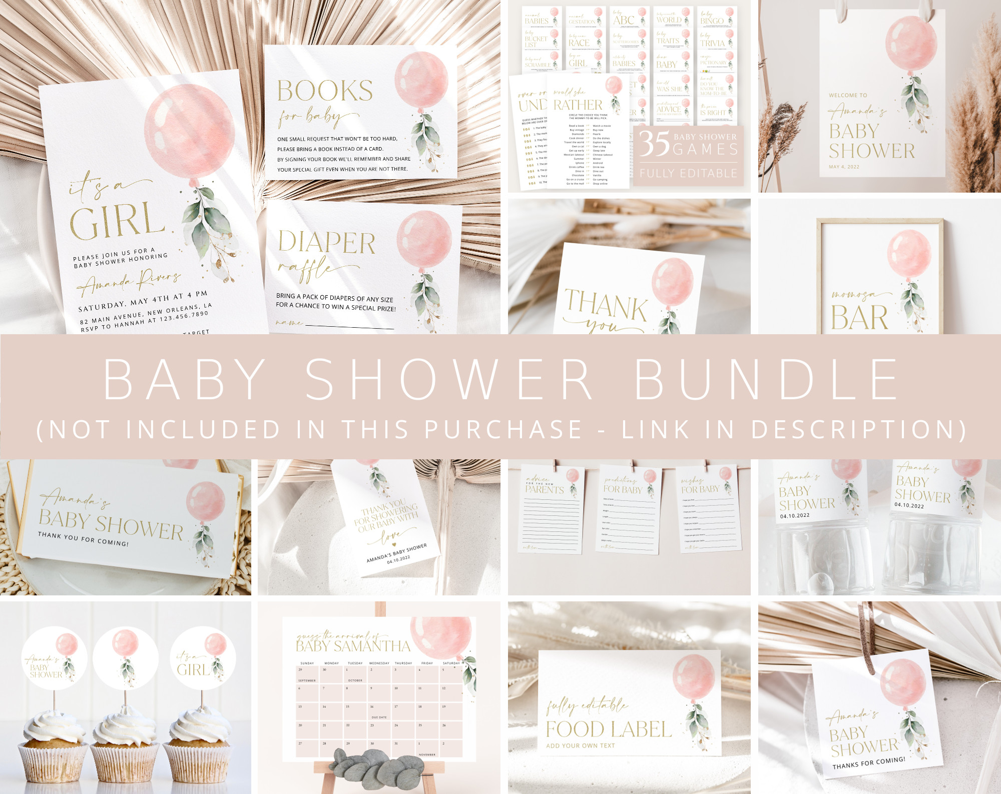 Pink Balloon Baby Shower Invitation Suite - Shower Stationery
