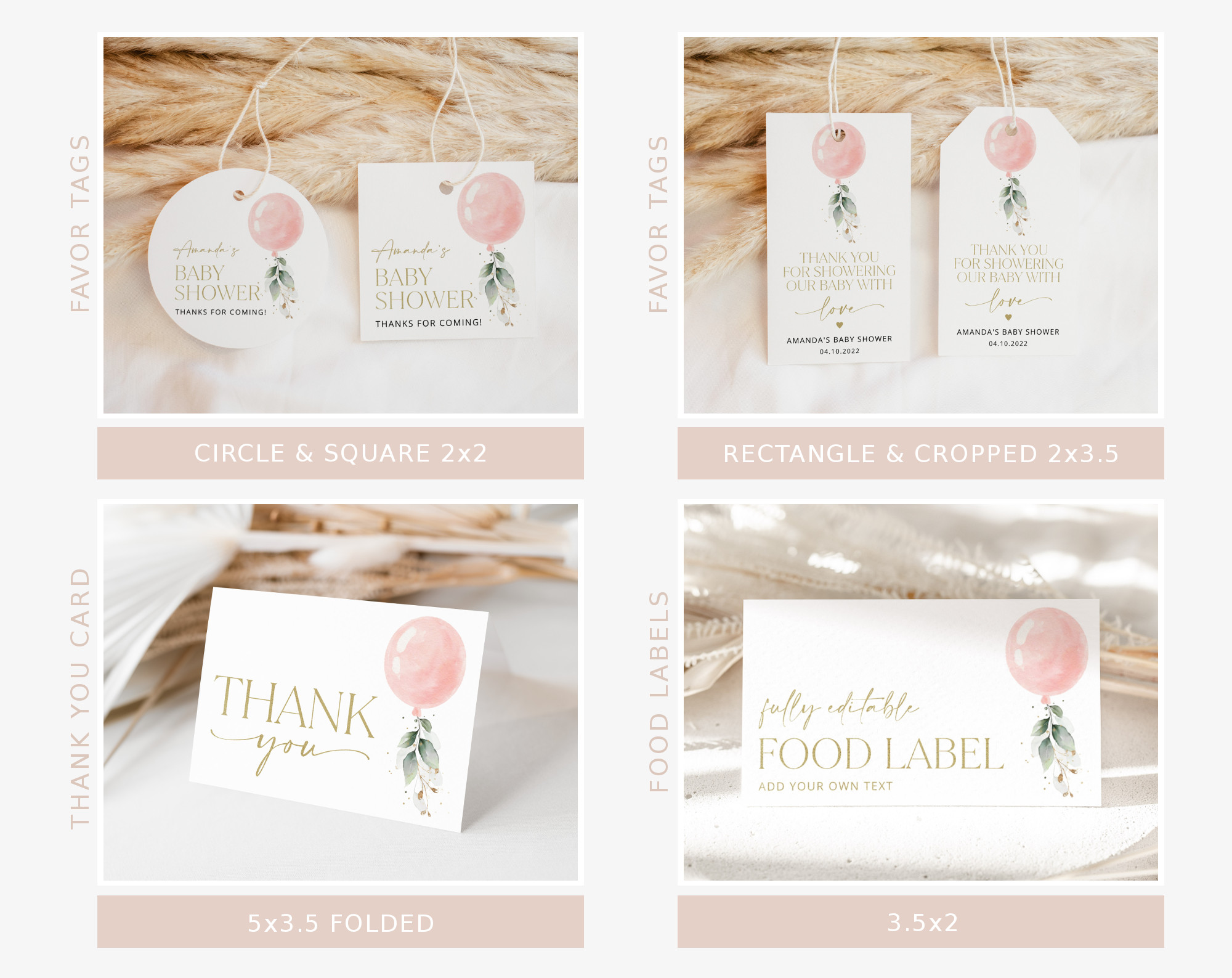 Pink Balloon Baby Shower Bundle, Girl Baby Shower, Printable File, Edit Yourself, SH14