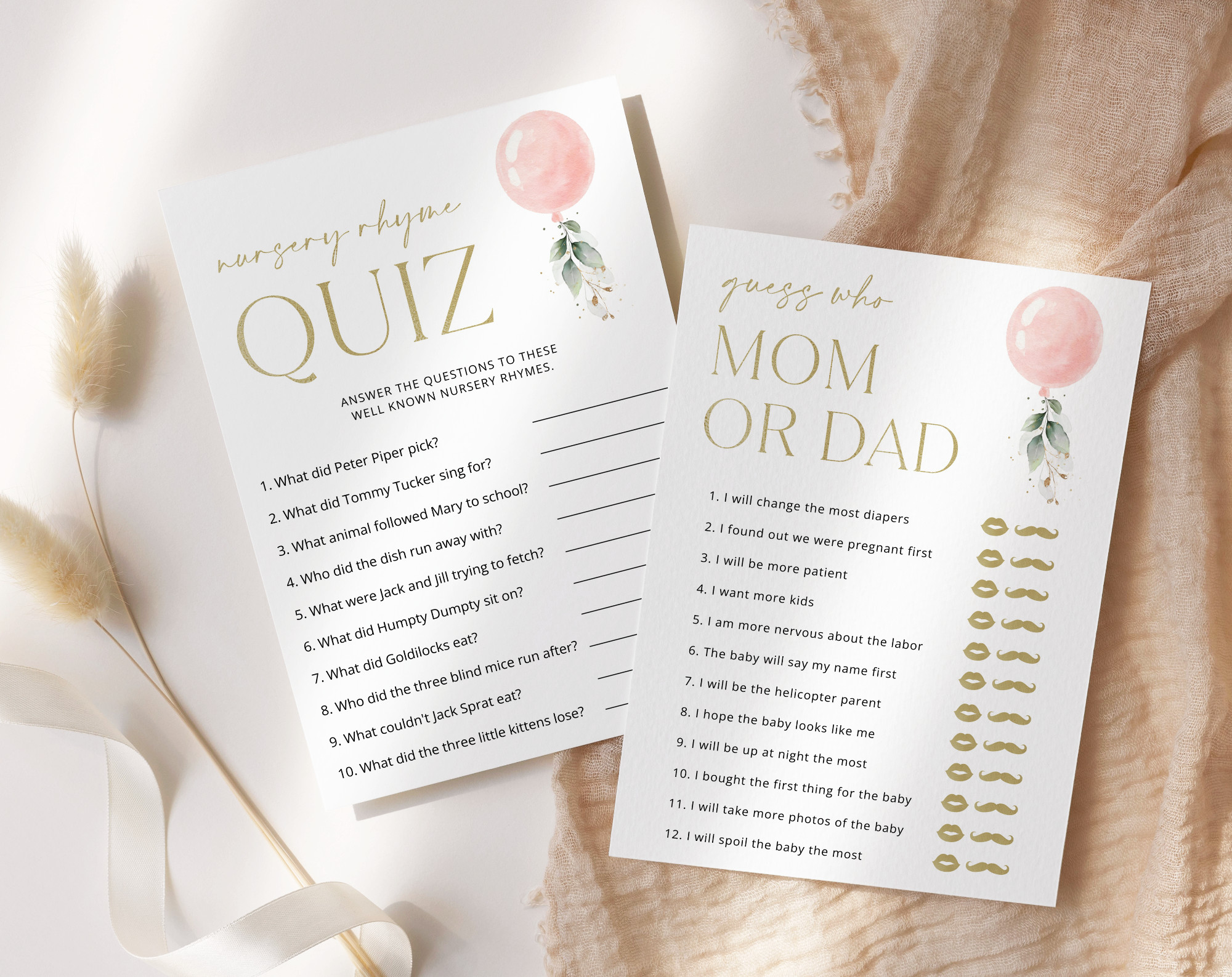 Pink Balloon Baby Shower Games Bundle, Set of 35 Games, Girl Baby Shower, Printable File, Edit Yourself, SH14