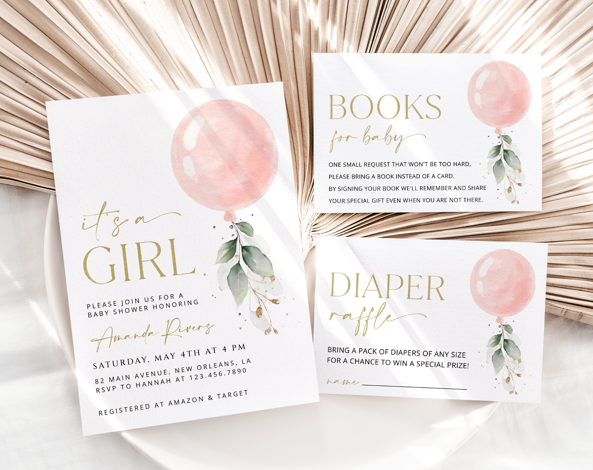 Modern Baby Shower Invitation - It's A Girl - Printable Girl Baby Shower  Invitation - Pink and Gold Baby Shower Announcement