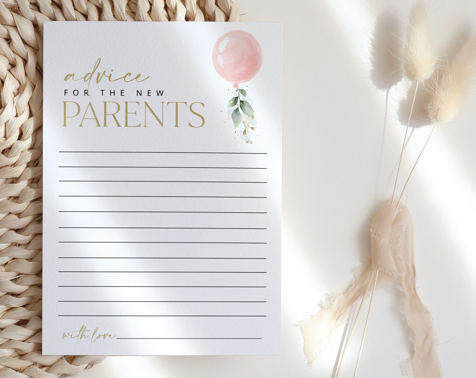 Pink Balloon Baby Shower Games, Set of 3 Games, Advice Predictions Wishes, Girl Baby Shower, Printable File, Edit Yourself, SH14