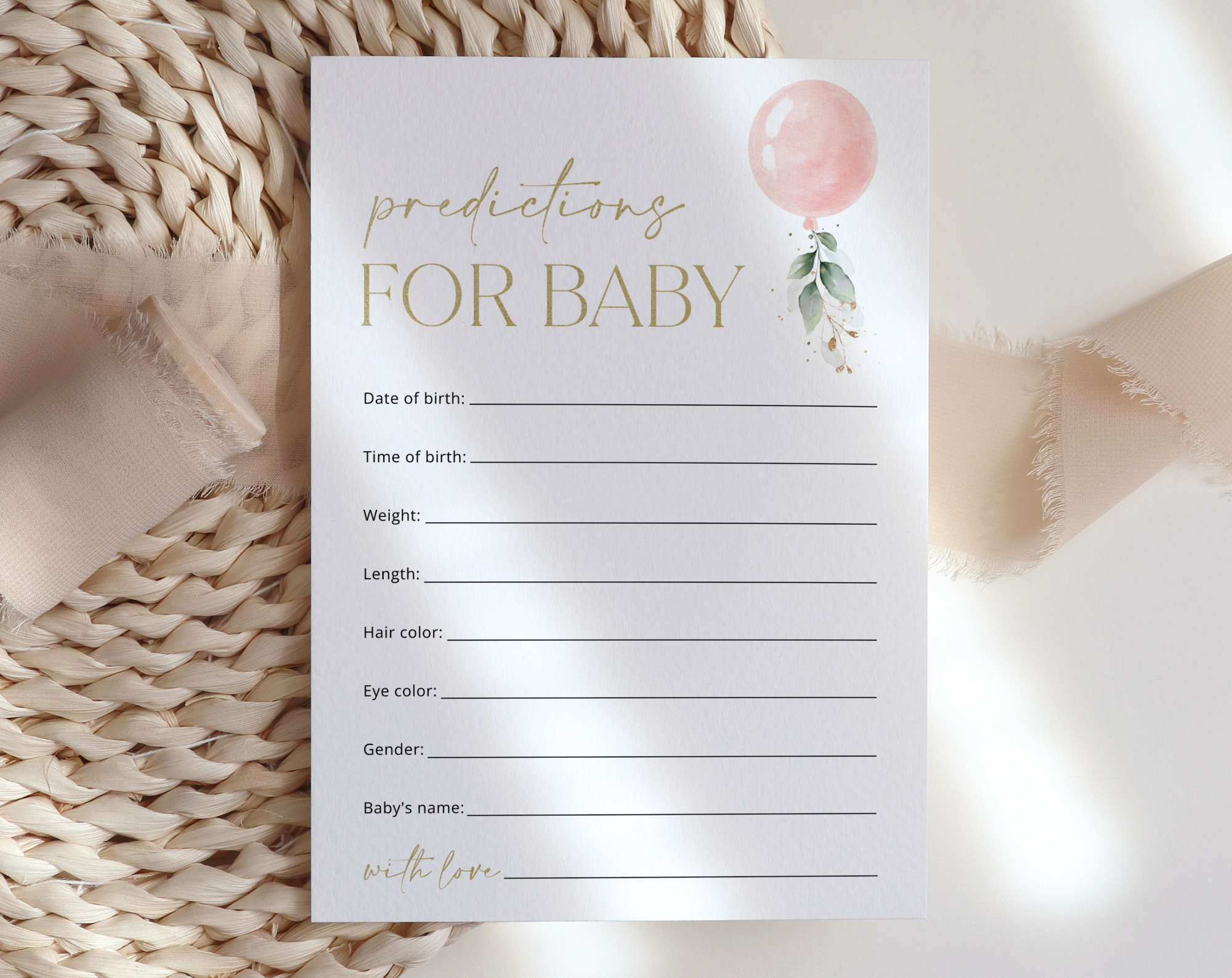 Pink Balloon Baby Shower Games, Set of 3 Games, Advice Predictions Wishes, Girl Baby Shower, Printable File, Edit Yourself, SH14