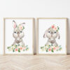 Little Bunny Pink Flowers Nursery Prints, Nursery Wall Art, Girl Nursery Decor, Printable File, SH05