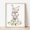 Little Bunny Pink Flowers Nursery Prints, Nursery Wall Art, Girl Nursery Decor, Printable File, SH05