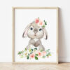 Little Bunny Pink Flowers Nursery Prints, Nursery Wall Art, Girl Nursery Decor, Printable File, SH05