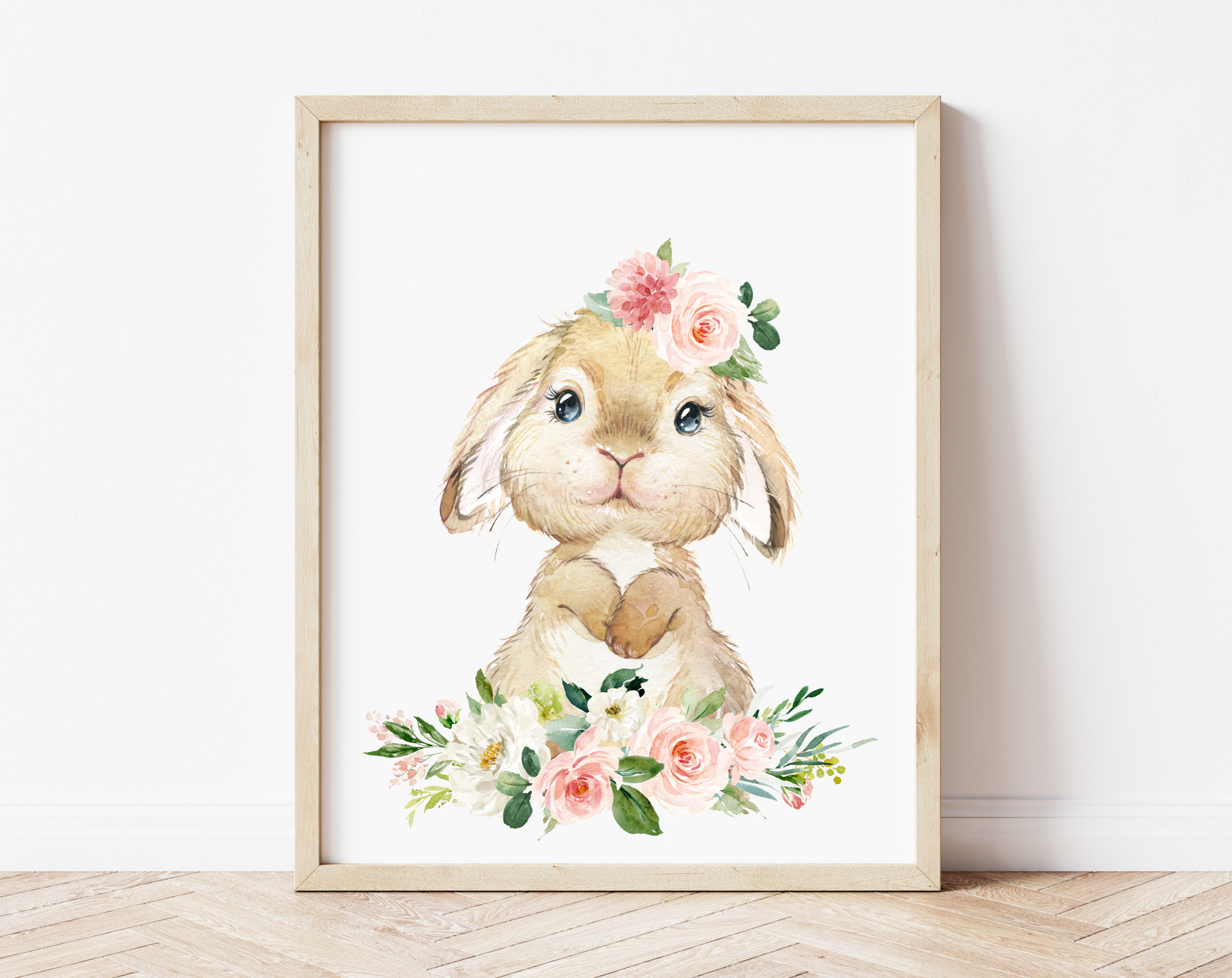 Rabbit Wall Art Cute Easter Bunny Rabbit in Garden Mothers Day Printable,  Nursery Digital Instant Download, Digital Art Nursery Decor 