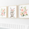 Cute Bunny Pink Flowers Nursery Prints, Nursery Wall Art, Girl Nursery Decor, Printable File, SH05