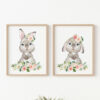 Little Bunny Pink Flowers Nursery Prints, Nursery Wall Art, Girl Nursery Decor, Printable File, SH05