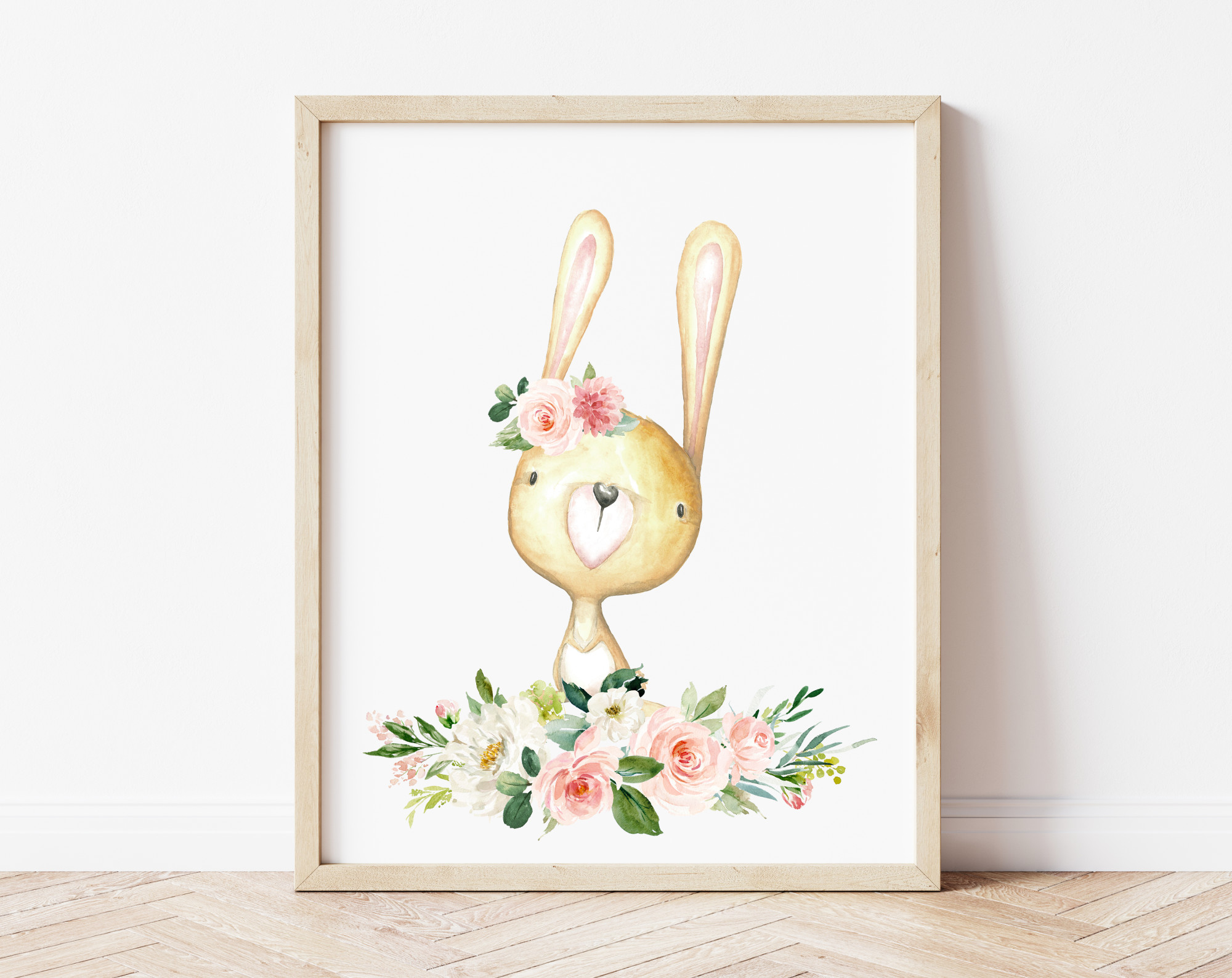 Pink Flowers Baby Woodland Animals Nursery Prints, Nursery Wall Art, Girl Nursery Decor, Printable File, SH09