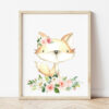 Pink Flowers Baby Woodland Animals Nursery Prints, Nursery Wall Art, Girl Nursery Decor, Printable File, SH09