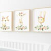 Pink Flowers Baby Woodland Animals Nursery Prints, Nursery Wall Art, Girl Nursery Decor, Printable File, SH09