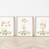 Pink Flowers Baby Woodland Animals Nursery Prints, Nursery Wall Art, Girl Nursery Decor, Printable File, SH09