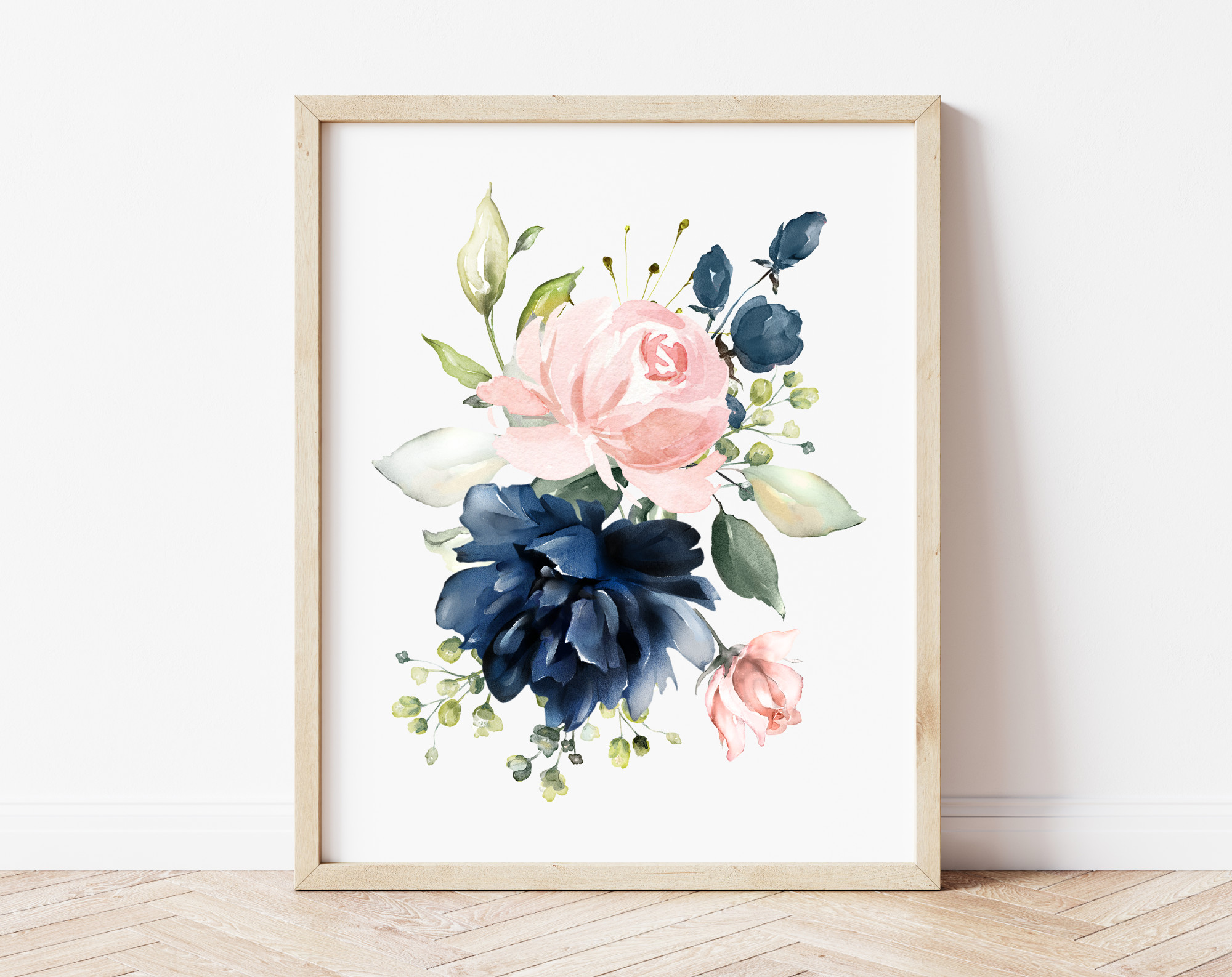 Navy and Blush Flowers Nursery Prints, Nursery Wall Art, Gender Neutral Nursery, Printable File, SH10