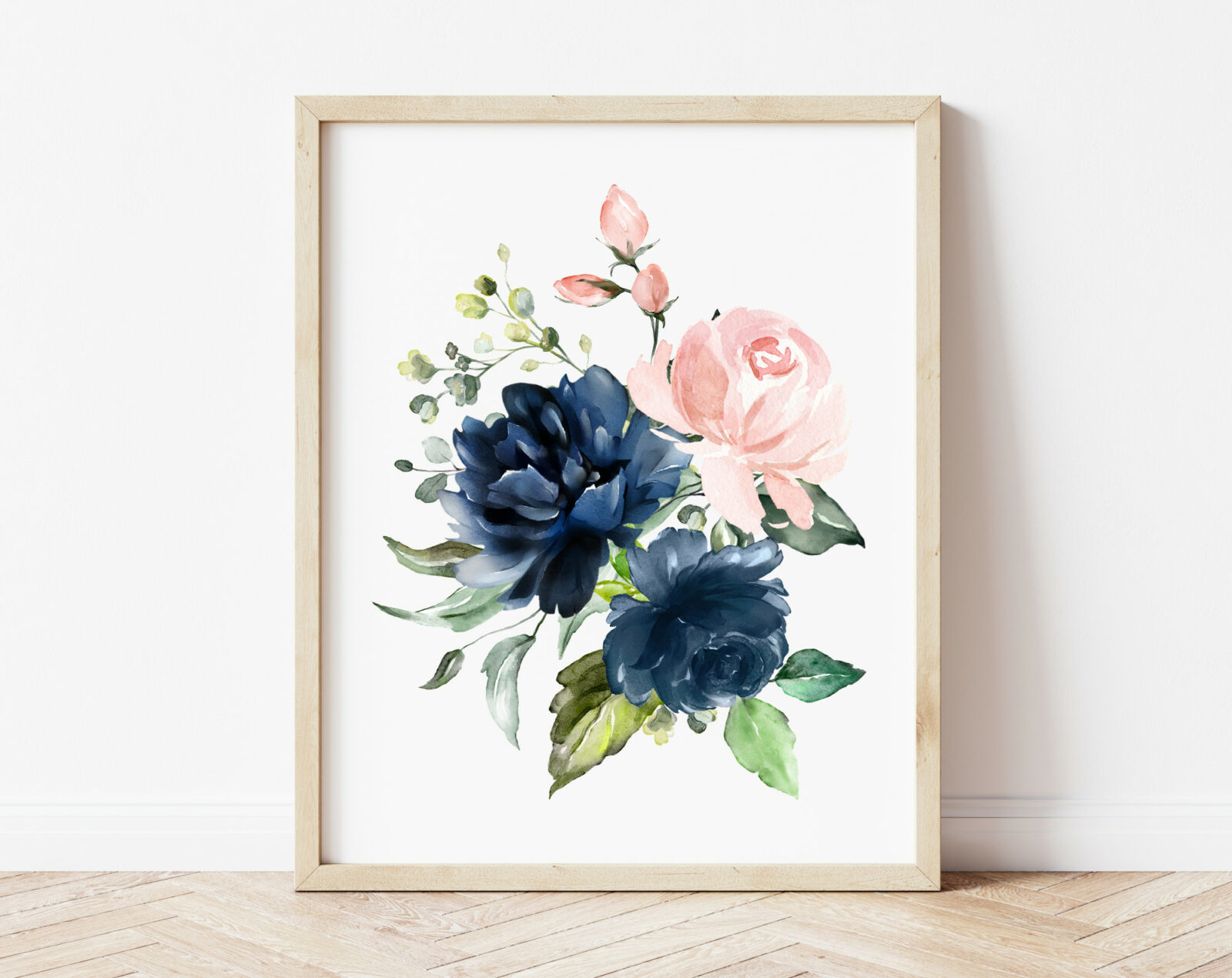 Navy and Blush Flowers Nursery Prints - Set of 3 - Nursery Wall Art